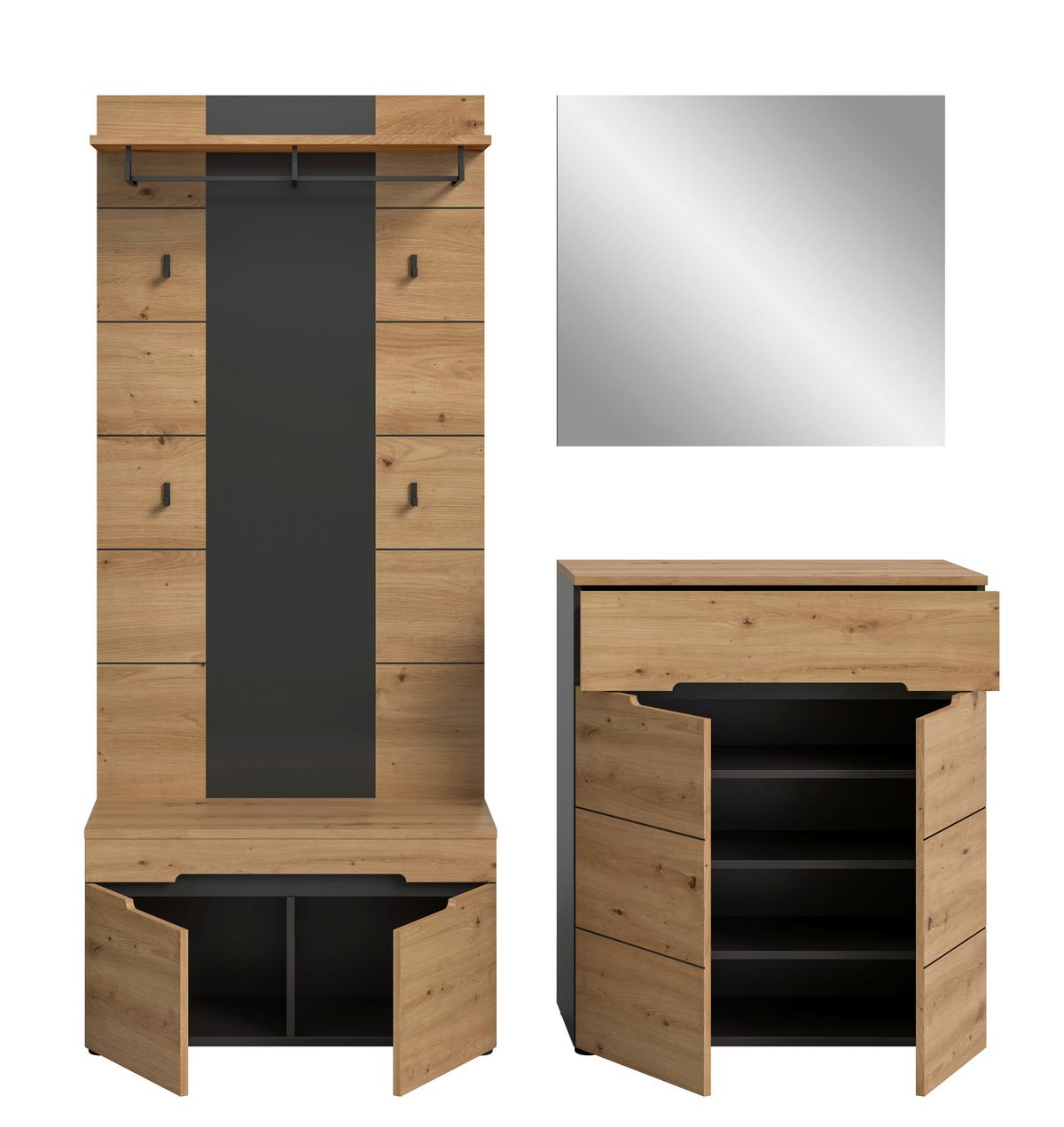 Garderobe Canu 4-Teilig Eiche Artisan/Grau B: 175 cm - Eiche Artisan, Design, Holzwerkstoff (175/190/37cm) - Livetastic