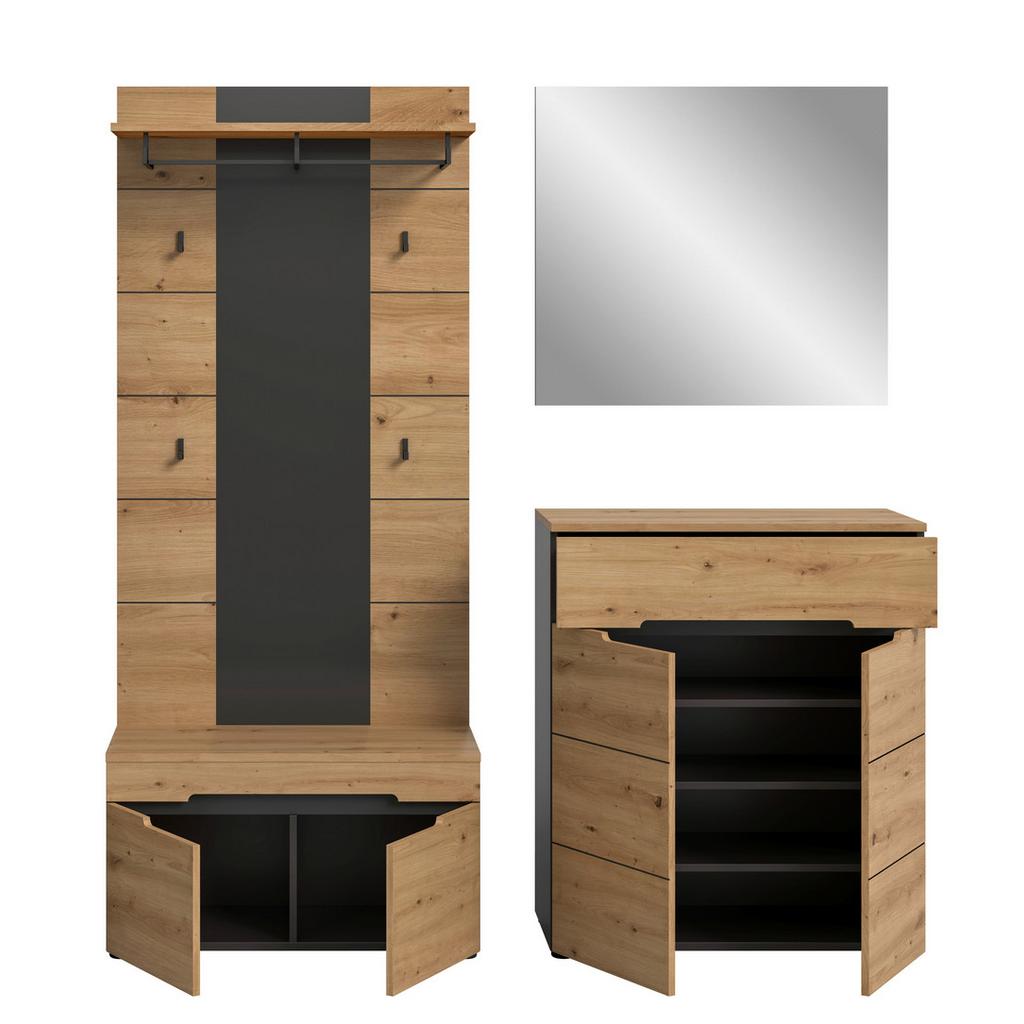 Garderobe Canu 4-Teilig Eiche Artisan/Grau B: 175 cm