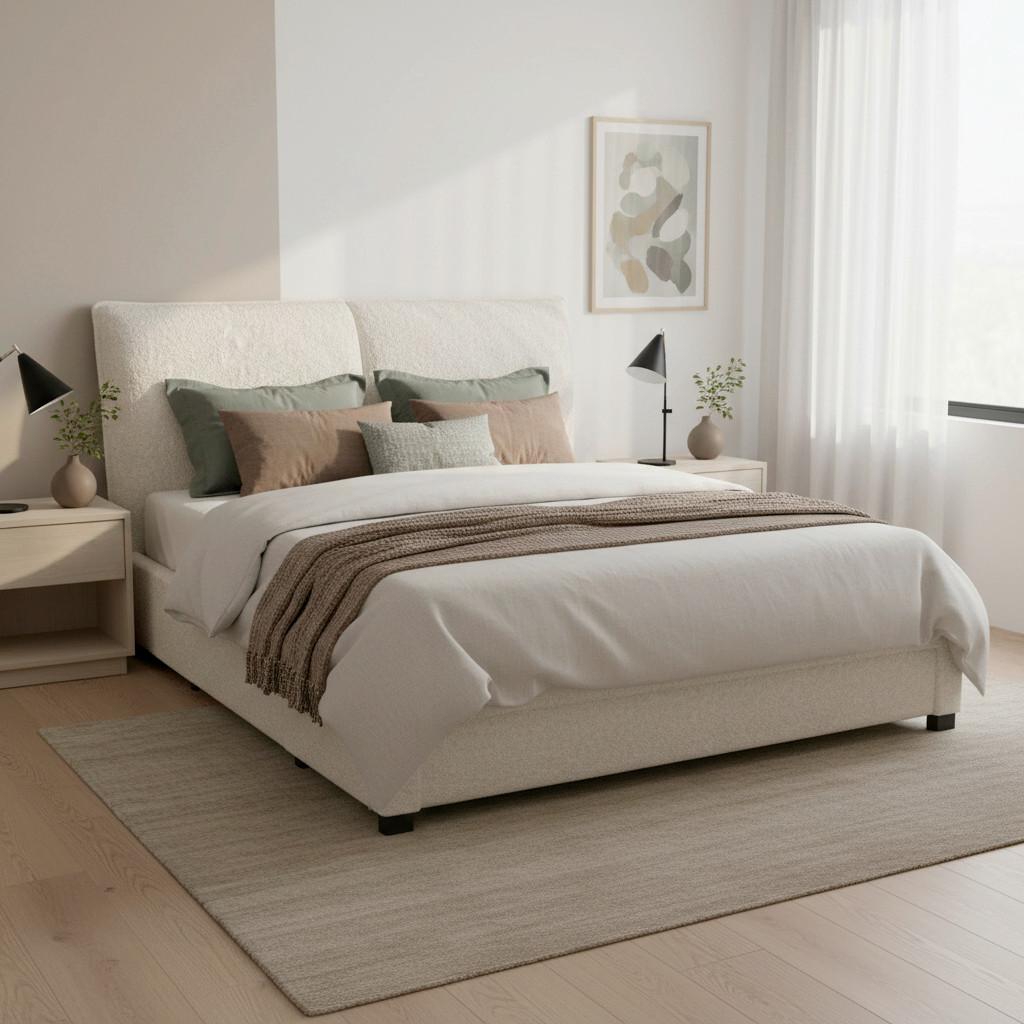 Čalouněná postel ELLI 180x200, krémová - černá/slonovinová, Moderní, dřevo/kompozitní dřevo (180/200cm) - Bessagi Home