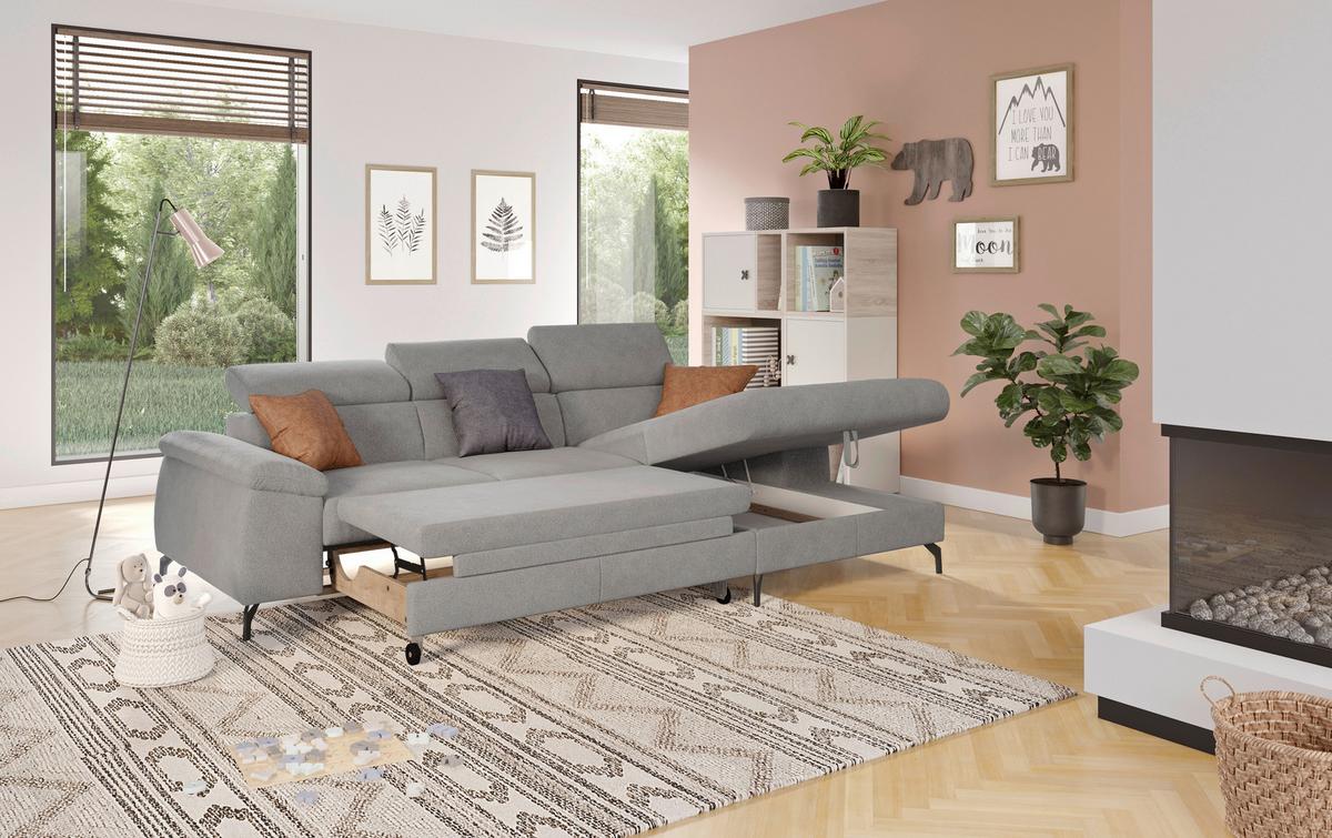 Ecksofa Kitty Hellgrau S. 244x166 cm - Hellgrau/Schwarz, Design, Textil (244/166cm) - Livetastic