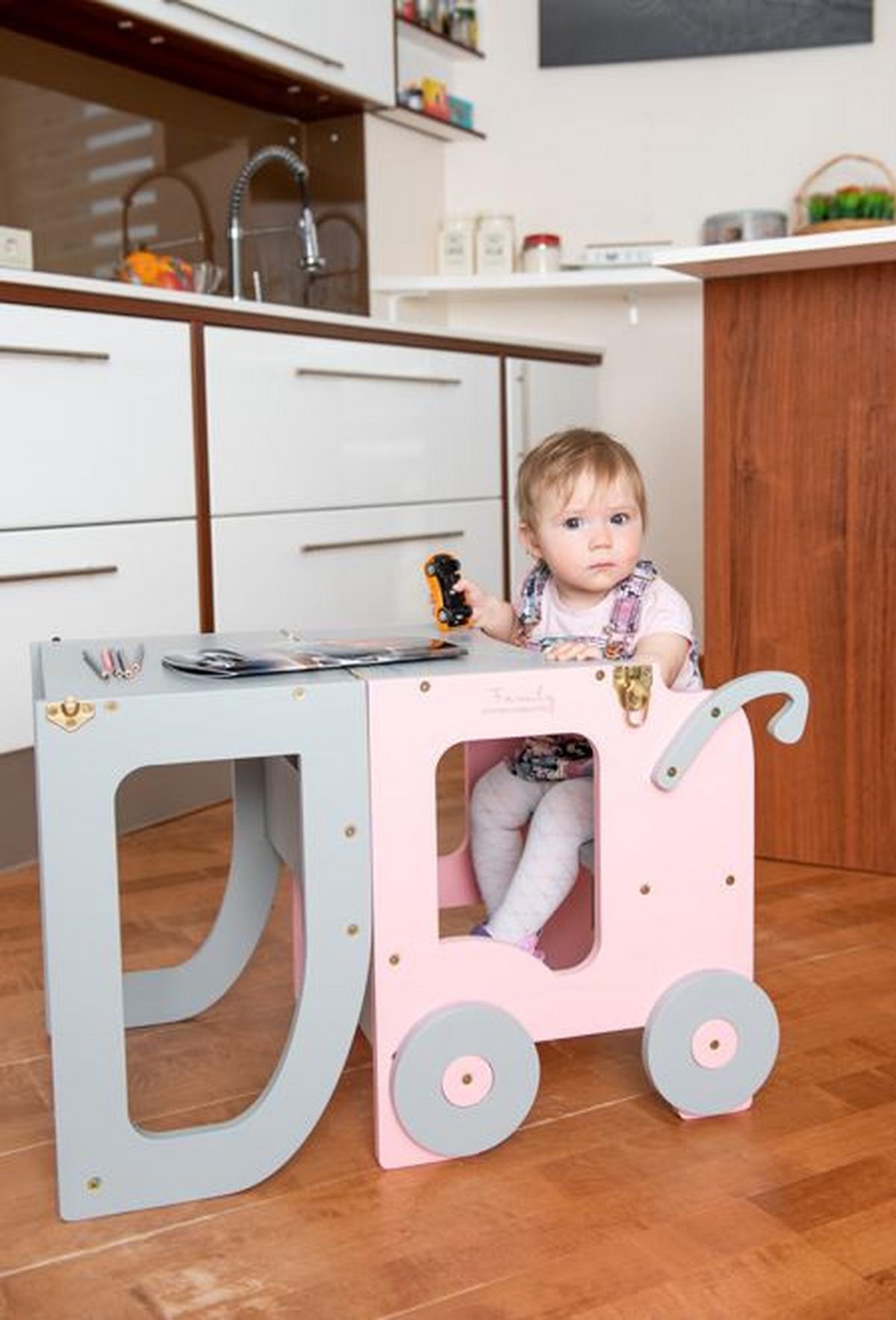 Hochstuhl Trolley Aus Holz Grau/pink - Pink/Grau, Basics, Holz (38/90/40cm)