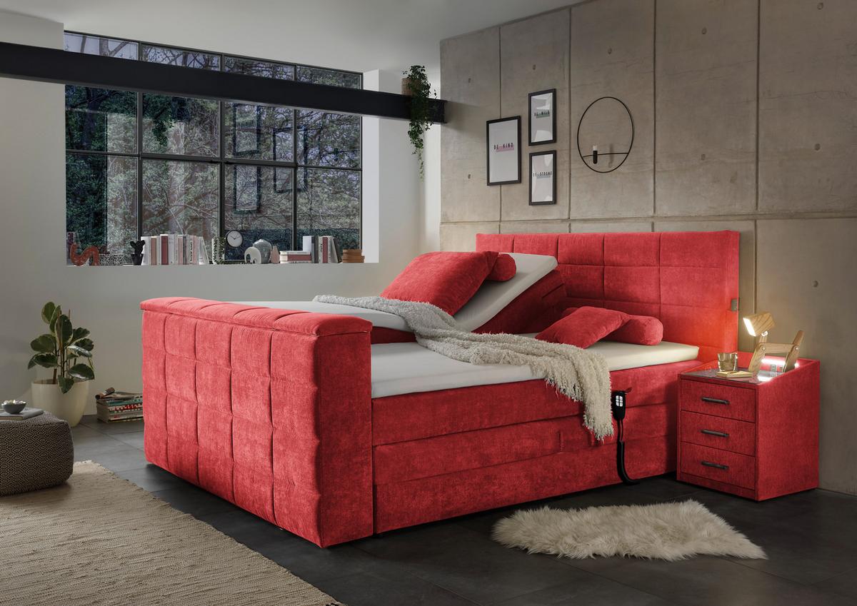 Boxspringbett Mit Topper 180x200 Cm Denver - Rot, KONVENTIONELL, Textil (180/200cm) - Carryhome