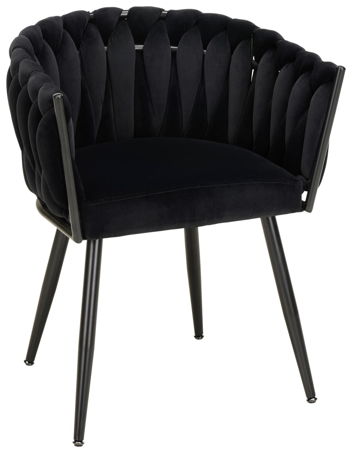 Židle s područkami černá samet - černá, Moderní, kov/dřevo (64/78/55cm) - Premium Living