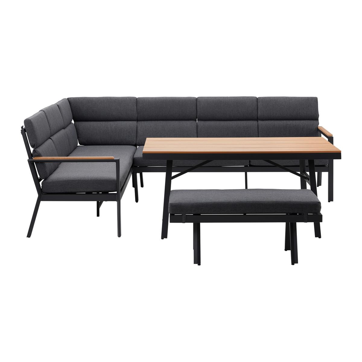 Zahradní sedací souprava ELEONORA - tmavě šedá/přírodní barvy, Moderní, kov/textil (263/84/77cm) - Bessagi Garden