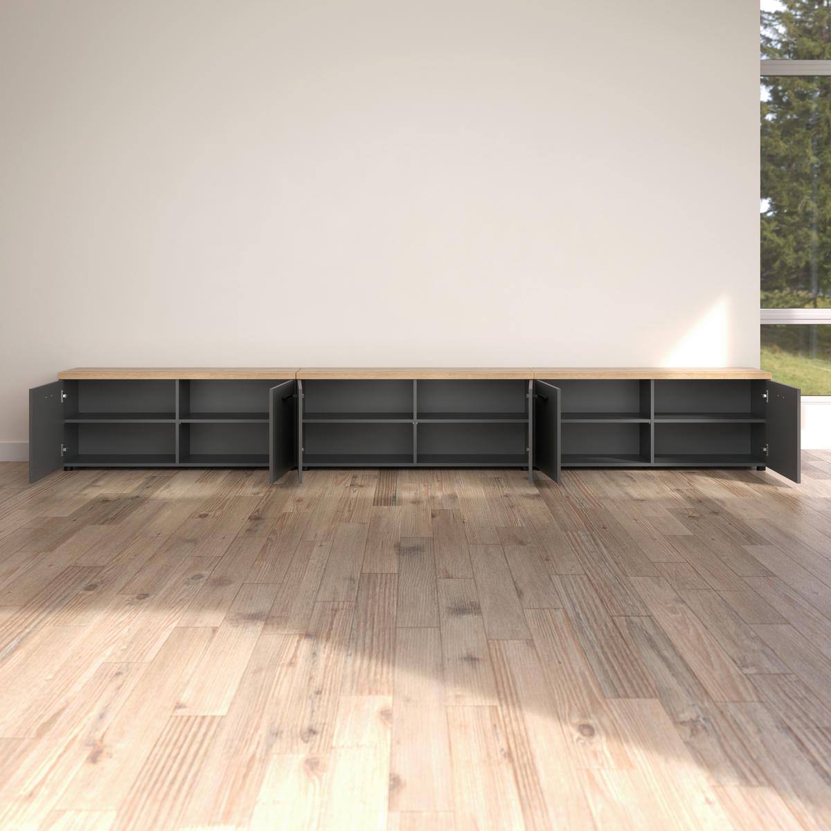 Lowboard Baggio Anthrazit/Eichefarben B: 360cm - Eichefarben/Anthrazit, Design, Holzwerkstoff (360/50/40cm) - MID.YOU