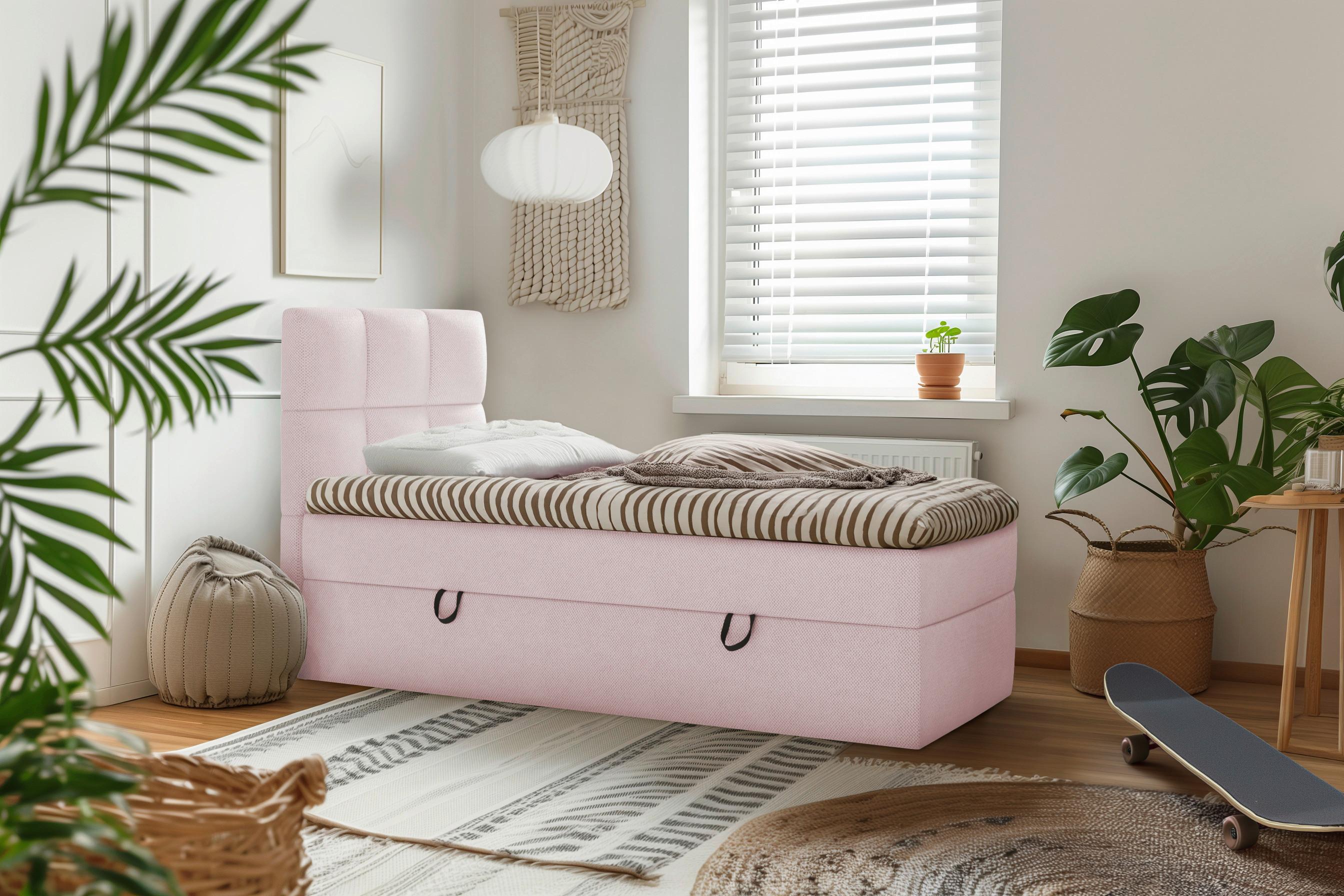 Boxbett mit Topper & Bettkasten 90x200 Polly - Hellrosa/Schwarz, MODERN, Holz/Holzwerkstoff (90/200cm) - MID.YOU