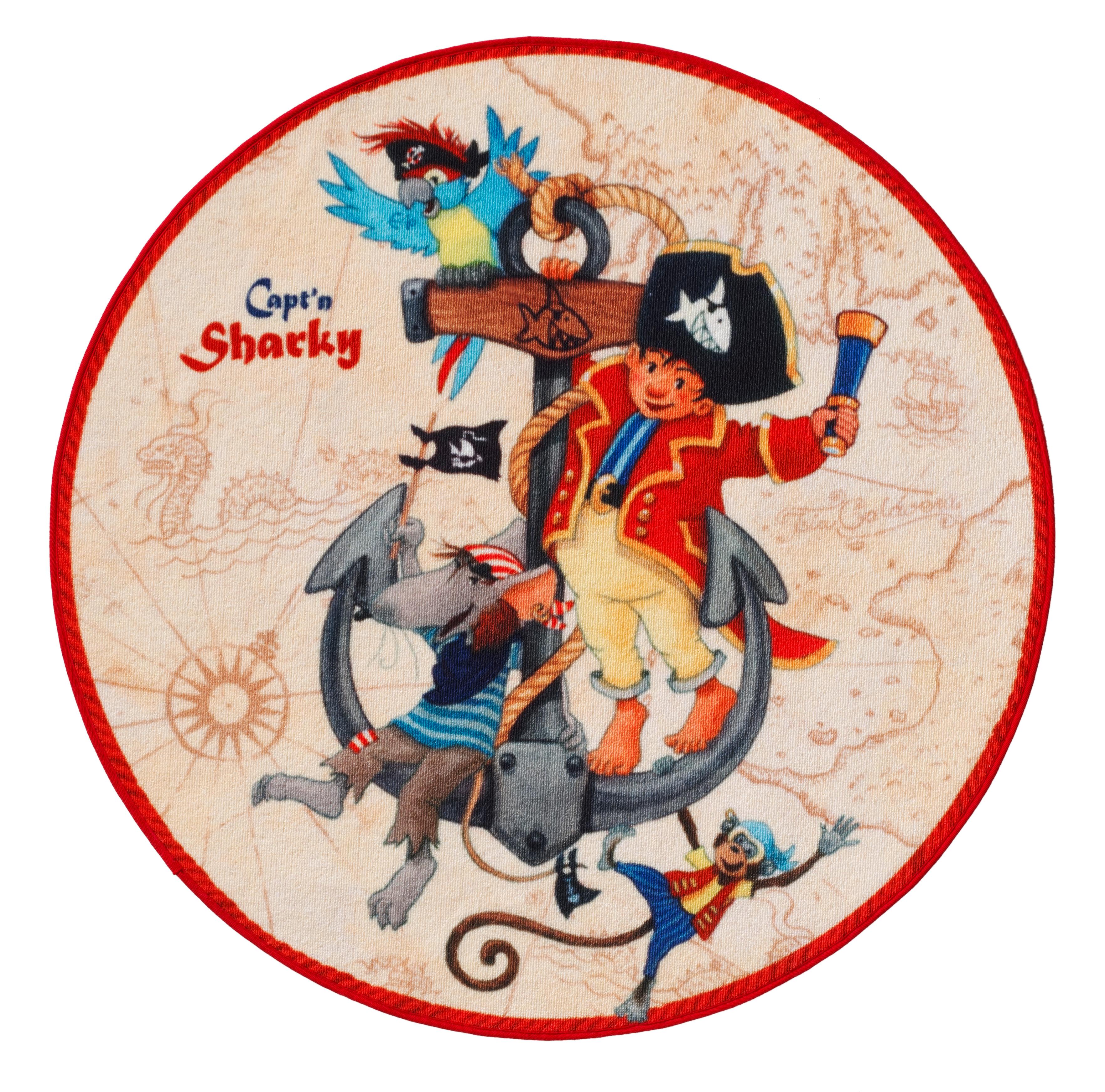 Kinderteppich Rund Pirat Creme/rot Ø 130 Cm