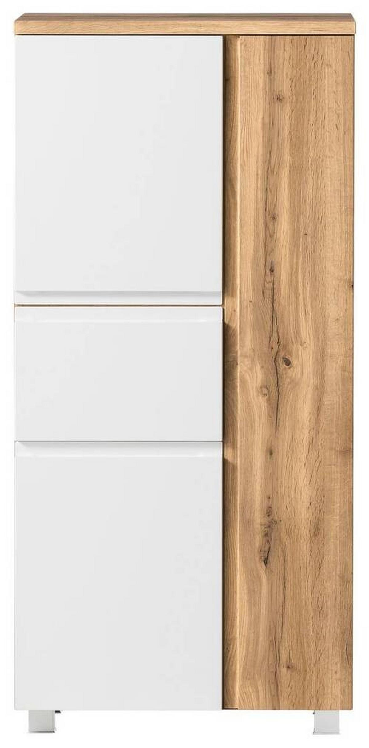Midischrank Bad Varese B: 65 cm Weiß/Wotaneiche Dekor - Silberfarben/Eiche Wotan, MODERN, Holzwerkstoff (65/130/35cm) - Held