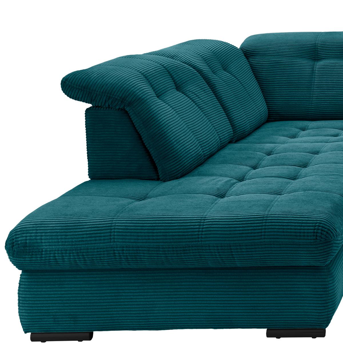 Wohnlandschaft mit Bettkasten Rigatti Petrol B: 387 cm - Petrol/Schwarz, MODERN, Textil (252/387/184cm) - Livetastic