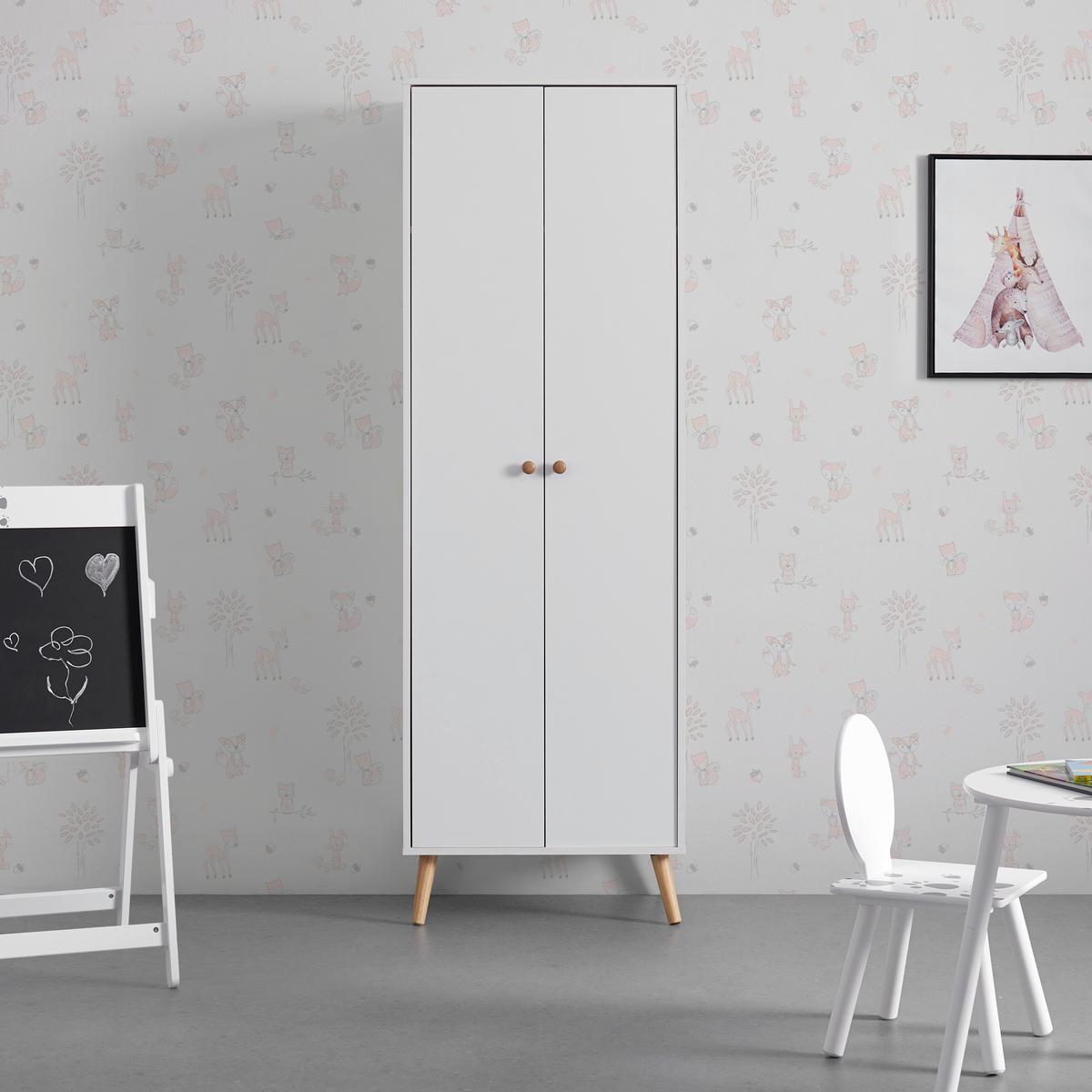 Šatní skříň LUDO bílá - bílá/přírodní barvy, Moderní, kov/dřevo (60/180/40cm) - Bessagi Home