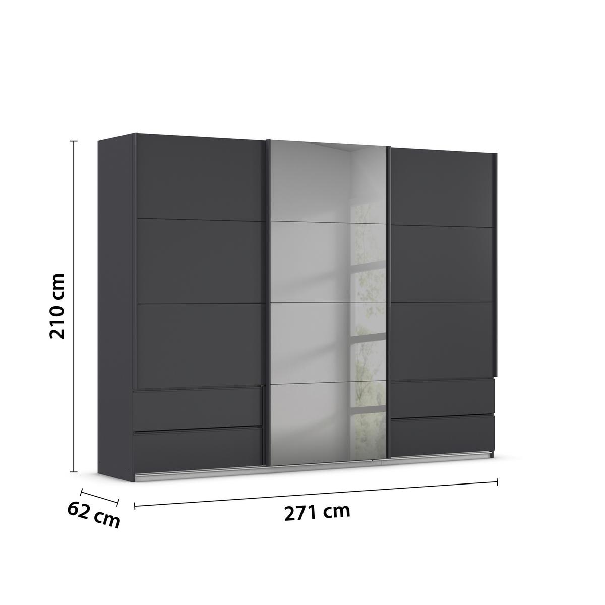 Schwebetürenschrank Karpo - Grau, KONVENTIONELL, Holzwerkstoff (271/210/62cm)