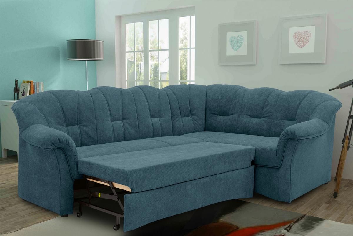 Ecksofa mit Schlaffunktion Papenburg Petrol - Petrol/Schwarz, KONVENTIONELL, Textil (243/192cm) - MID.YOU