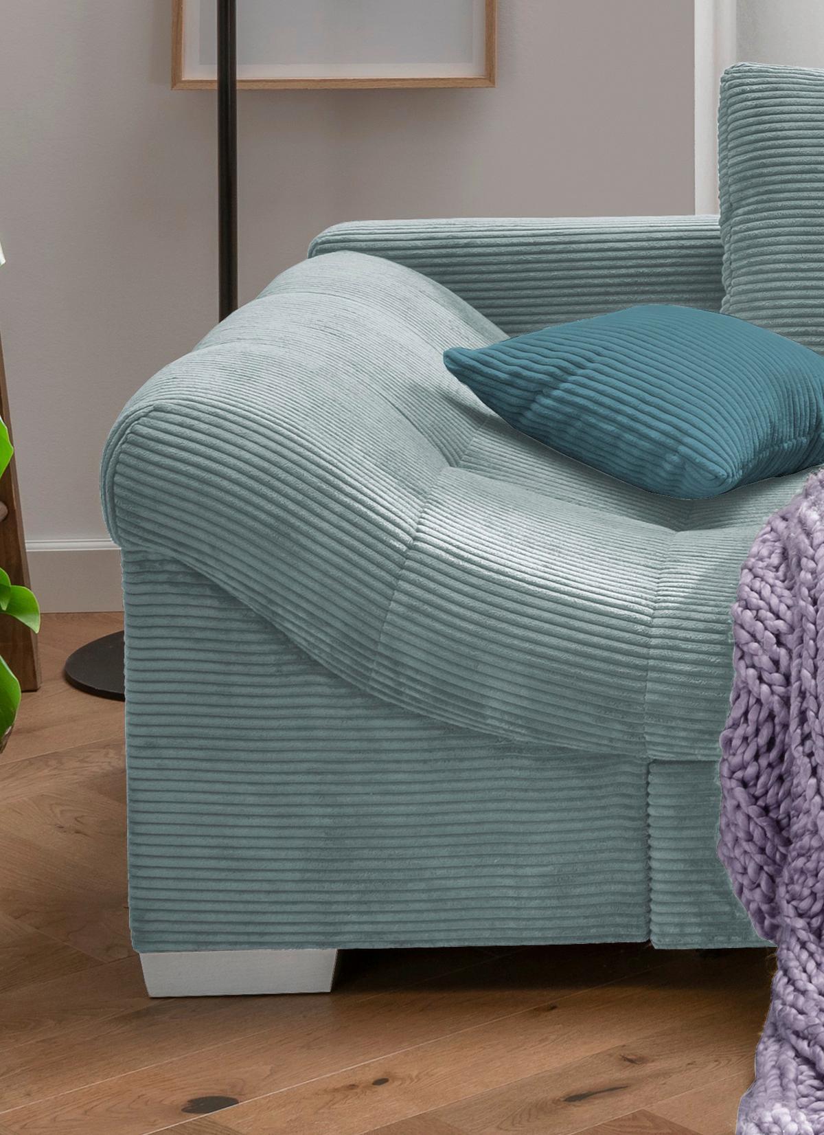 Rohová sedačka ALVITO, pravá, světle modrý manšestr - petrolej/barvy stříbra, Design, dřevo/textil (298/202cm) - MID.YOU