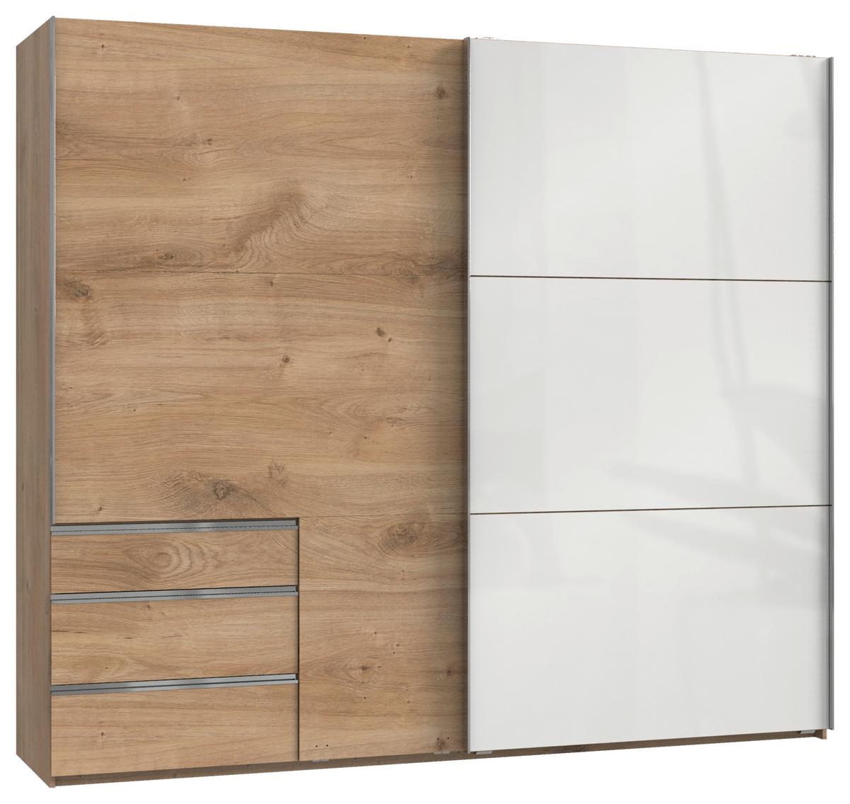 Schwebetürenschrank Mit Laden B:250cm Level Weiß/eiche Dekoe - Eichefarben/Weiß, MODERN, Holzwerkstoff (250/216/65cm) - MID.YOU