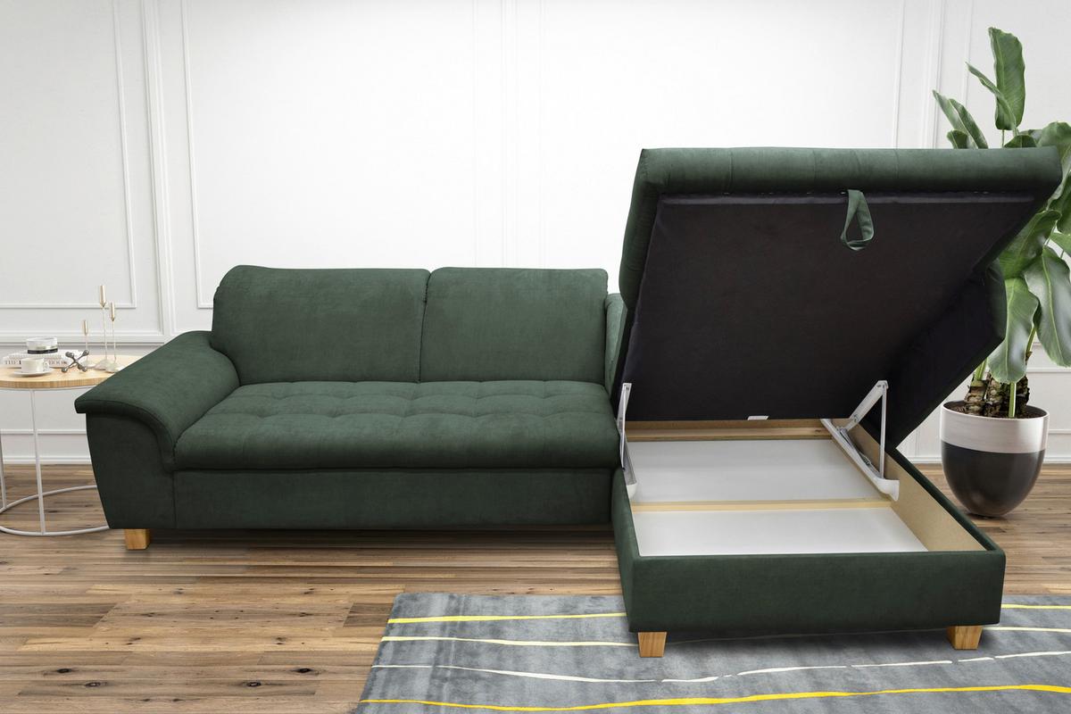 Ecksofa mit Schlaffunktion & Bettkasten Franzi Grün - Eichefarben/Grün, KONVENTIONELL, Textil (279/170cm) - MID.YOU