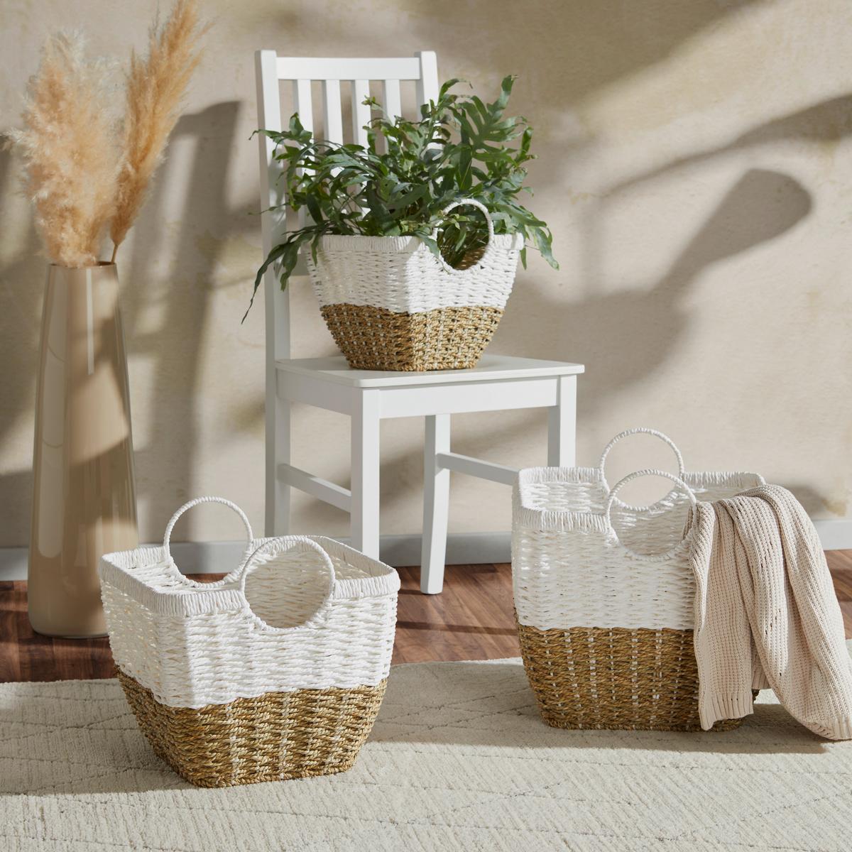 Kosár Eleonora - M - natúr/fehér, Basics, természetes anyagok/fém (32/27-33cm) - James Wood