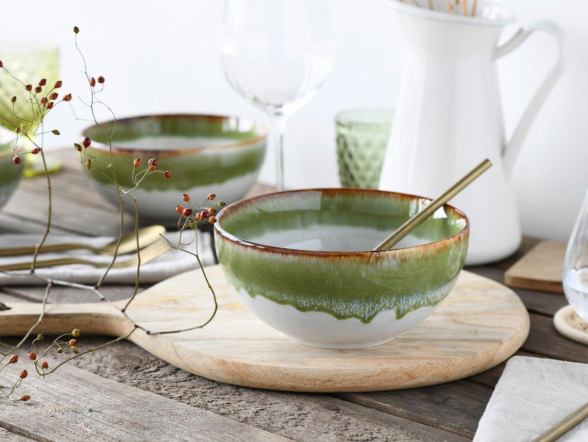 Schüsselset 4 -Teilig. Cascade Steinzeug, Weiß/Grün - Weiß/Grün, Design, Keramik - Creatable