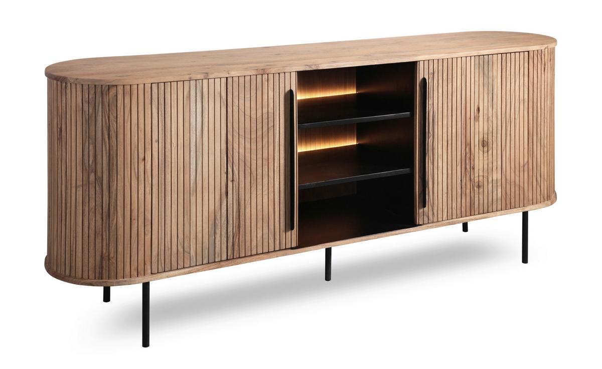 Kommode Kunja Akazie Massiv, B: 175 cm - Schwarz/Akaziefarben, Trend, Holz/Metall (175/80/40cm)