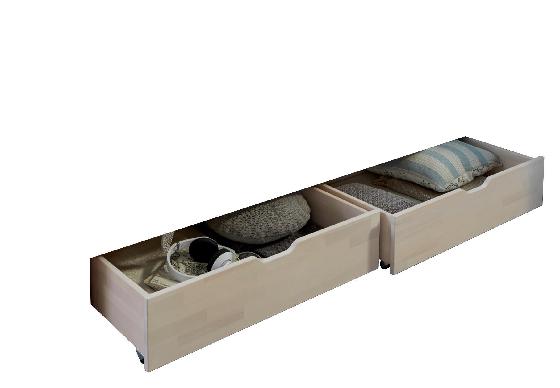 Bettkastenset Julia 2-teilig Buche Massiv - Buchefarben/Weiß, Design, Holz (81/90/21cm)