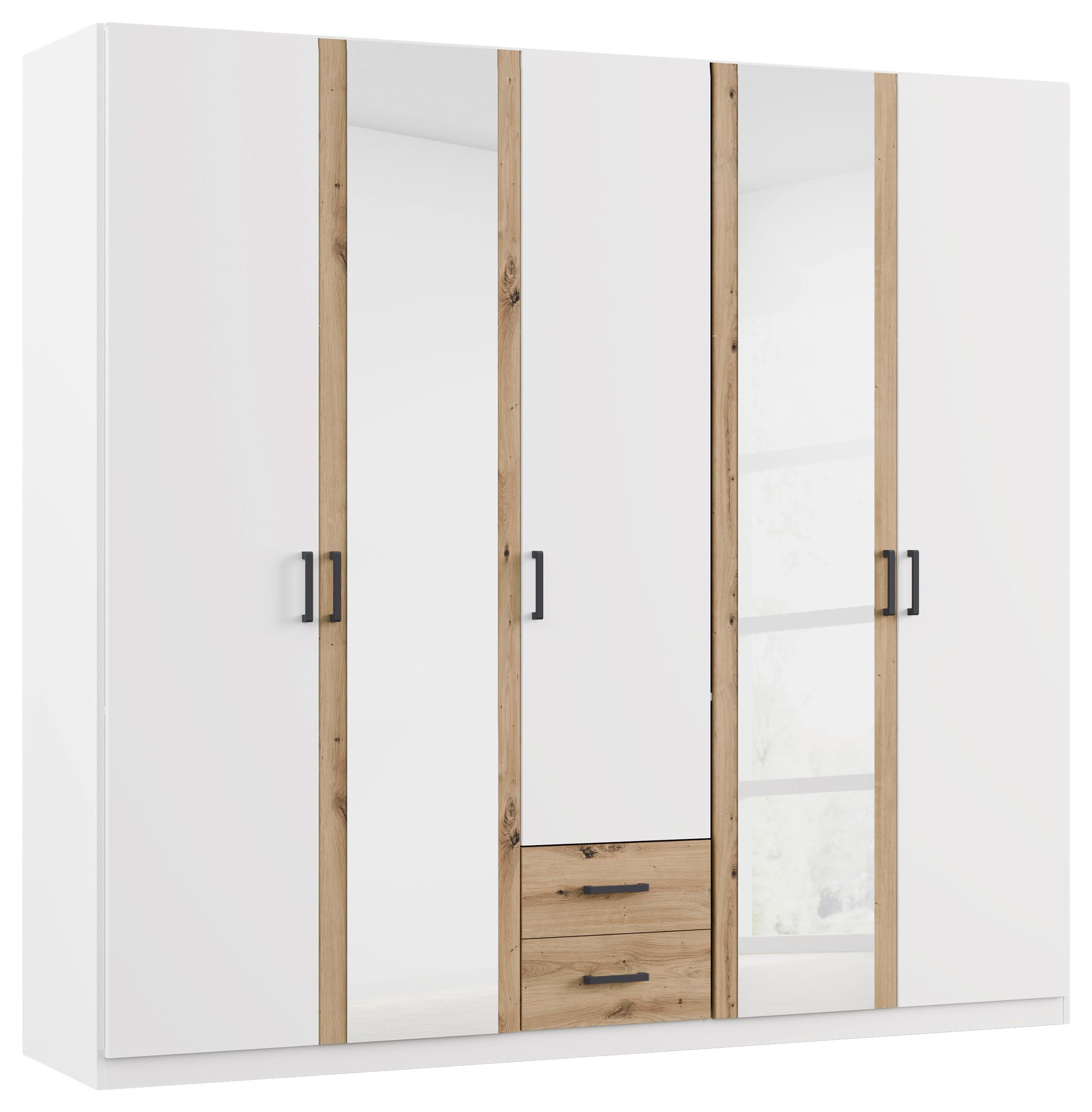 Drehtürenschrank Mit Spiegel 226 cm Despina, Weiß/Eiche