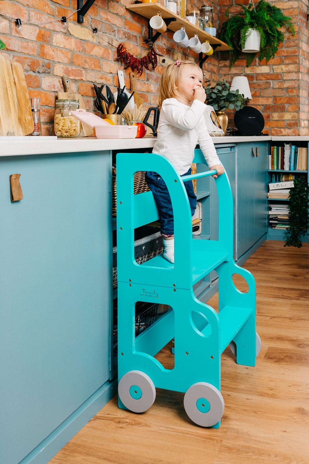 Kombihochstuhl Car Step Stool Blau - Blau, Basics, Holz (38/90/40cm)