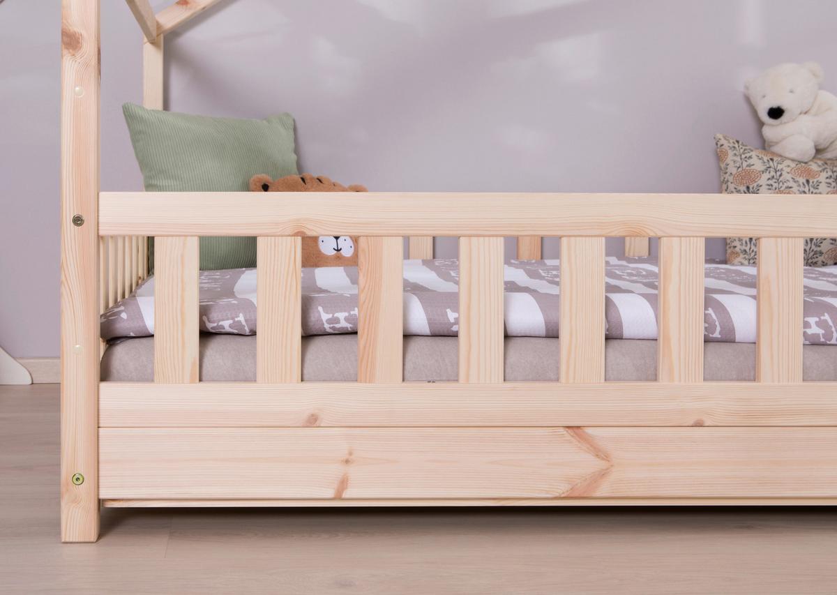 Hausbett Lou Bettschublade Naturfarben B: 100 Cm - Naturfarben/Weiß, MODERN, Holz/Textil (100/200cm) - MID.YOU