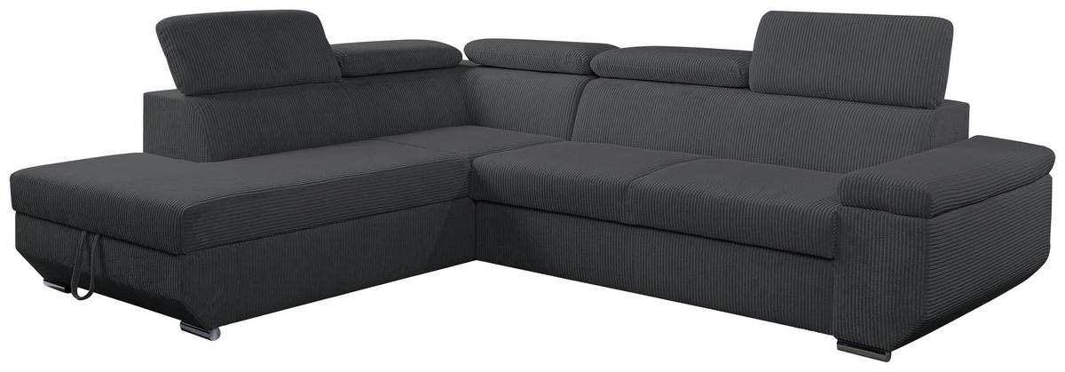 Ecksofa Lars I Cord Anthrazit, Lf: 123x193cm - Chromfarben/Anthrazit, Design, Textil (215/264cm) - Livetastic
