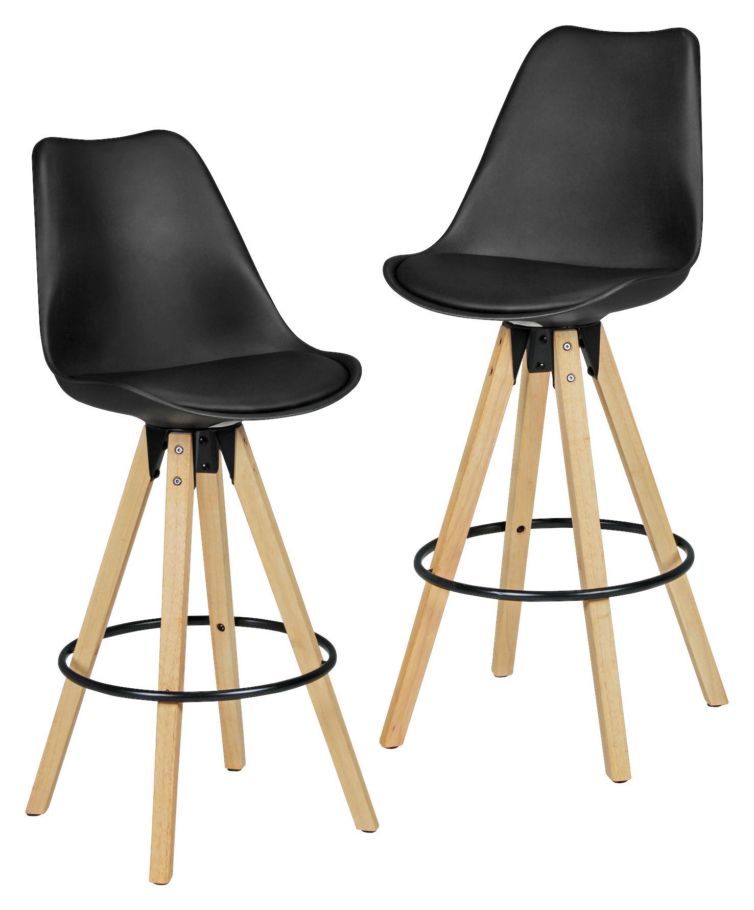Barhocker Lima Schwarz Matt 2er-Set - Eichefarben/Schwarz, Design, Holz/Kunststoff (49/113/49cm) - MID.YOU