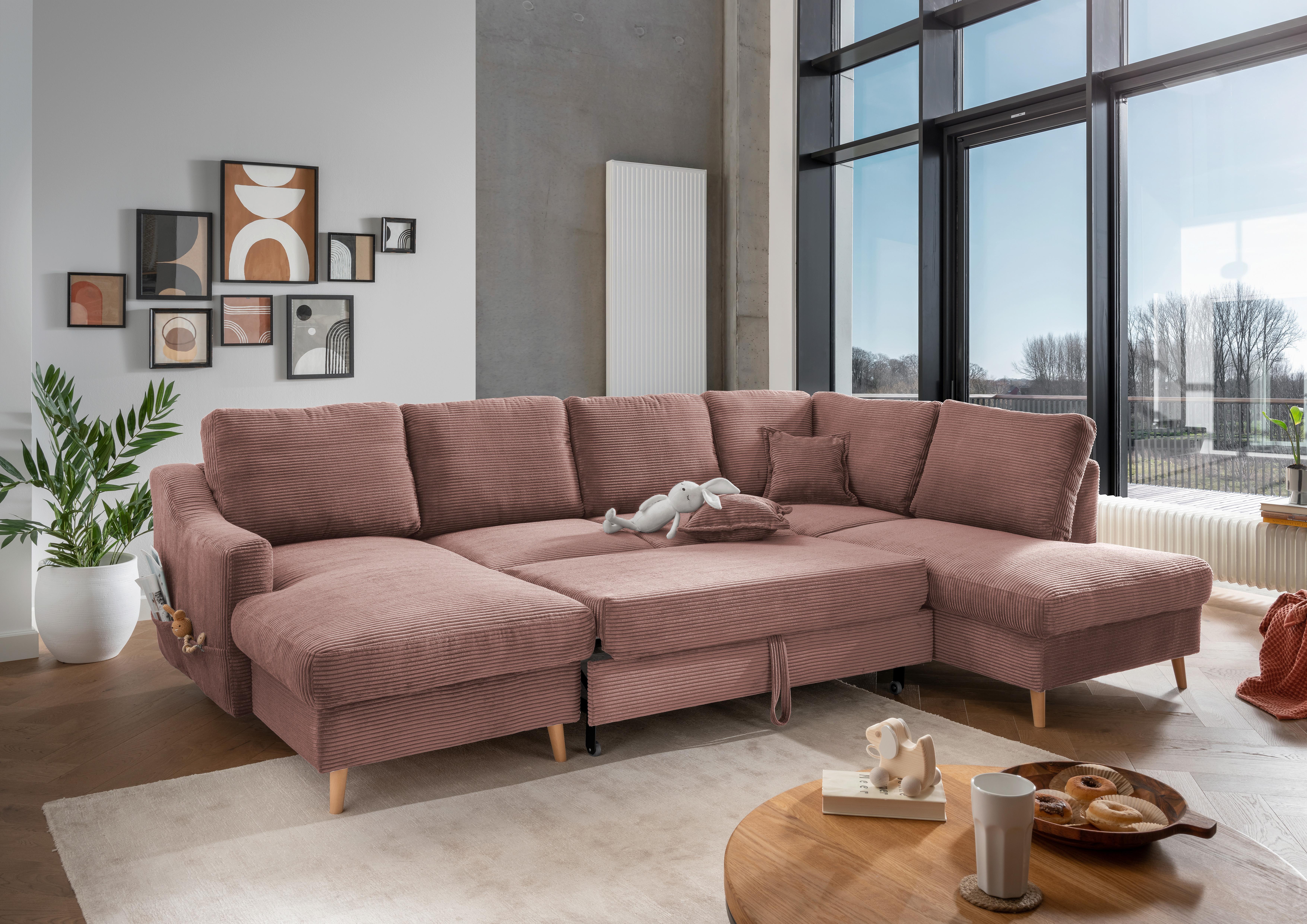 Wohnlandschaft Valentina - Rosa/Naturfarben, KONVENTIONELL, Textil (150/301/200cm) - P & B