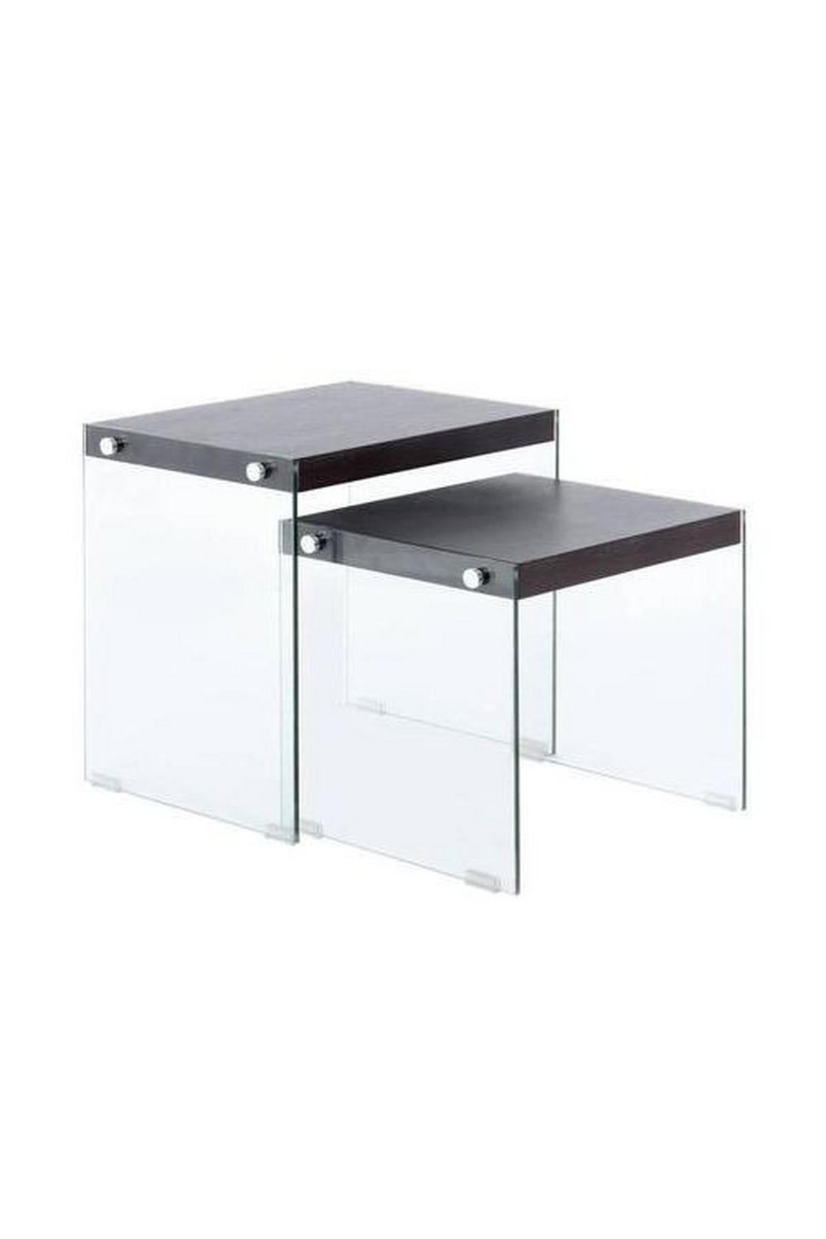 Beistelltisch 2er-set Elementary Dunkelbraun - Klar/Dunkelbraun, Basics, Glas/Holzwerkstoff - Kayoom