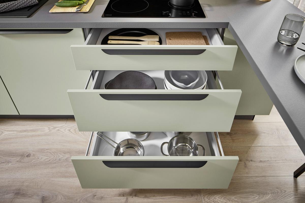 Eckküche Clean - Salbeigrün/Anthrazit, MODERN, Holzwerkstoff (120/238,8cm) - Express-Kuechen