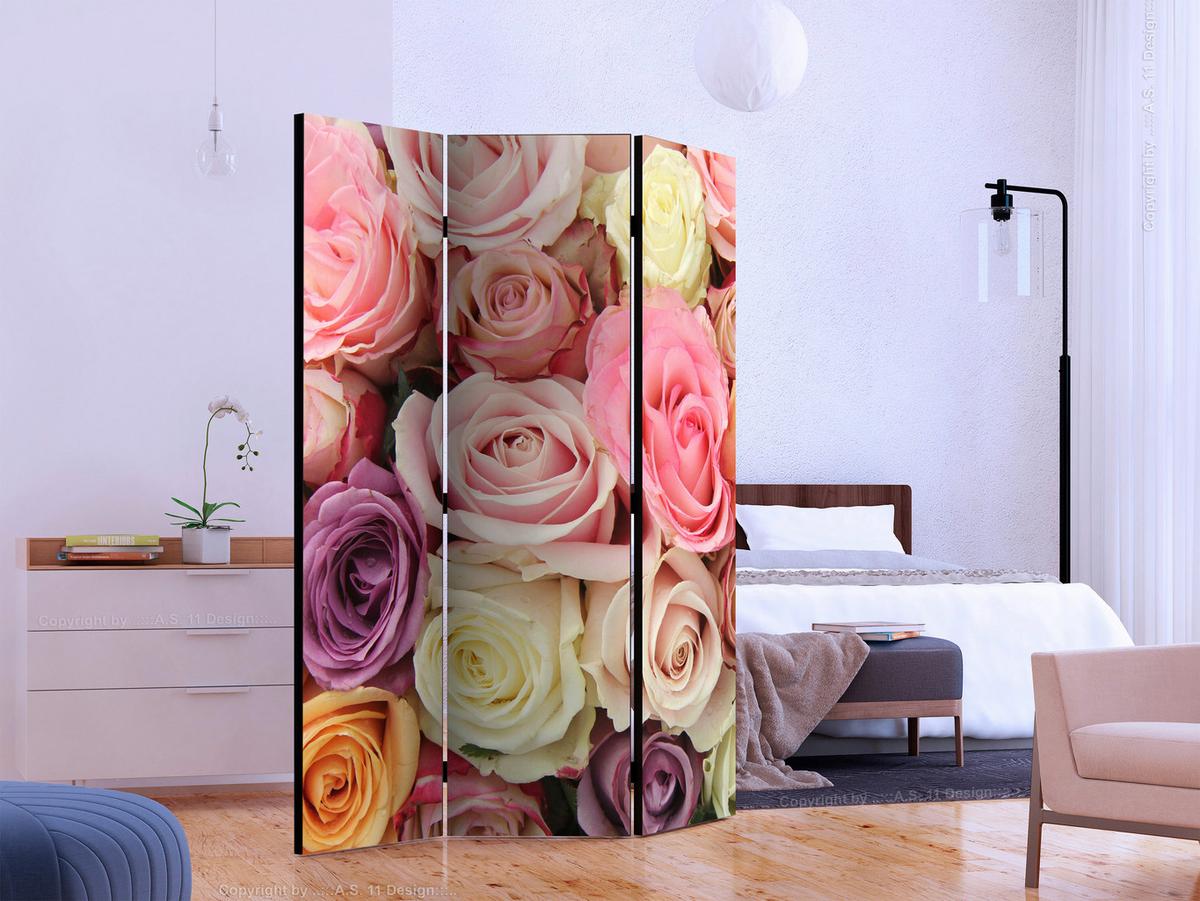 Paravent Violett Hellrosa B: 135 cm - Hellrosa/Violett, Basics, Holz/Textil (135/172/3cm) - artgeist
