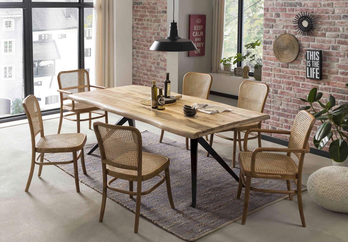 ESSTISCH Schwarz/Naturfarben L: 160cm - Schwarz/Naturfarben, MODERN, Holz/Metall (160/90/78cm) - MID.YOU