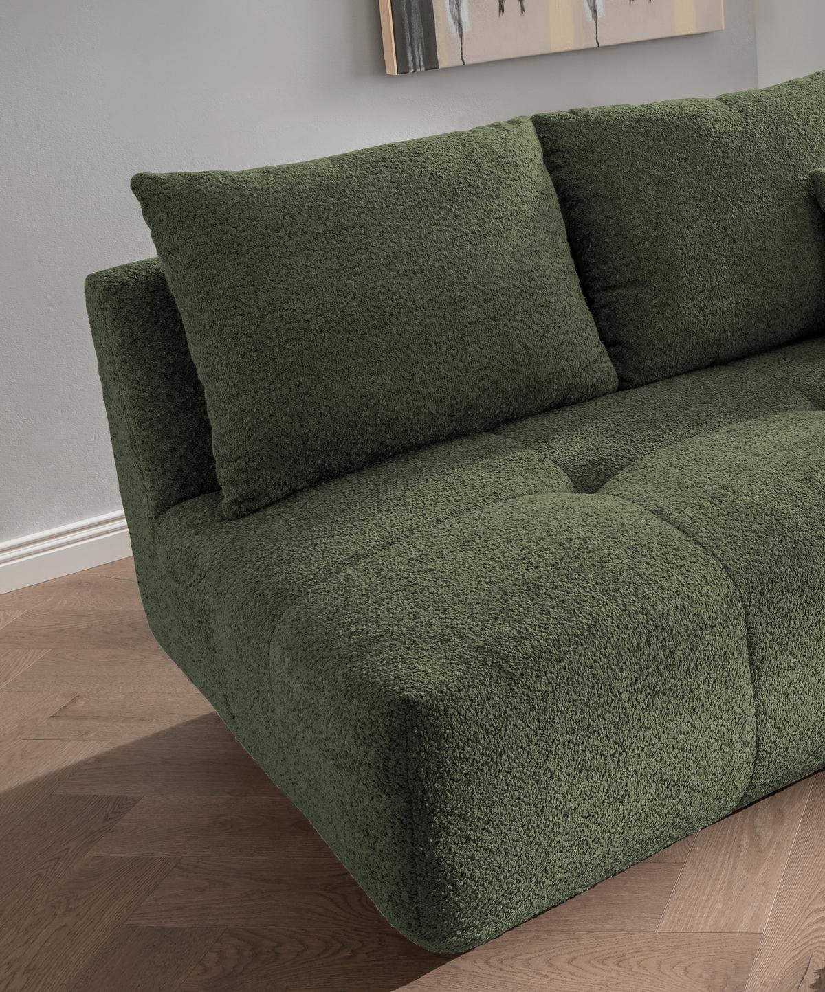 Big Sofa Fertilia Bouclé Dunkelgrün, B: 323 Cm - Dunkelgrün/Schwarz, MODERN, Textil (323/91/155cm) - Livetastic