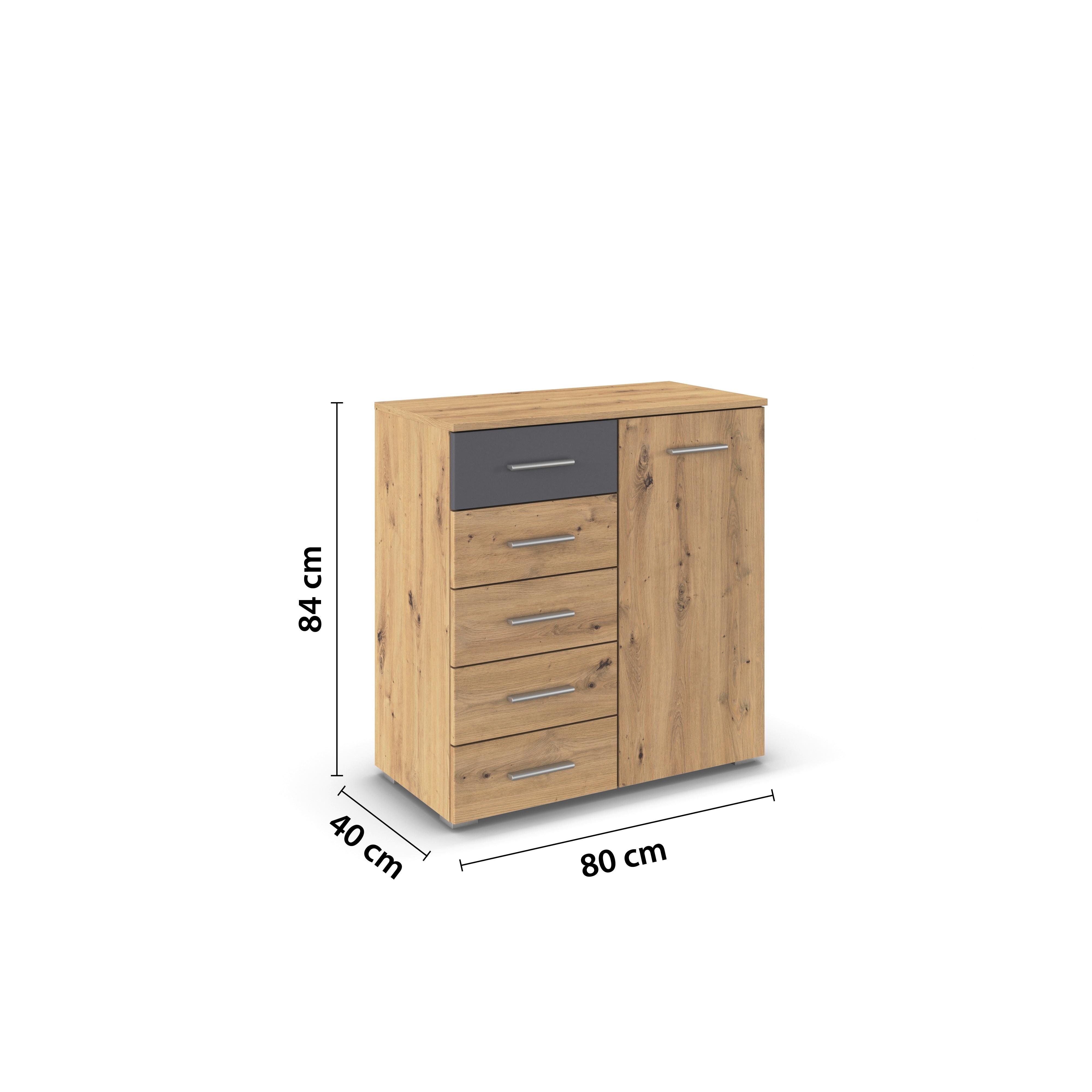 Kommode Foster Eiche Artisan Dekor, B: 80cm - Alufarben/Eiche Artisan, KONVENTIONELL, Holzwerkstoff (80/84/40cm)
