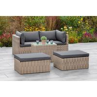 Loungegarnitur 4-Tlg. Licosa Metall/Kunststoff/Glas/Textil - Dunkelgrau/Grau, KONVENTIONELL, Glas/Kunststoff (88/65/68cm) - Gardenson