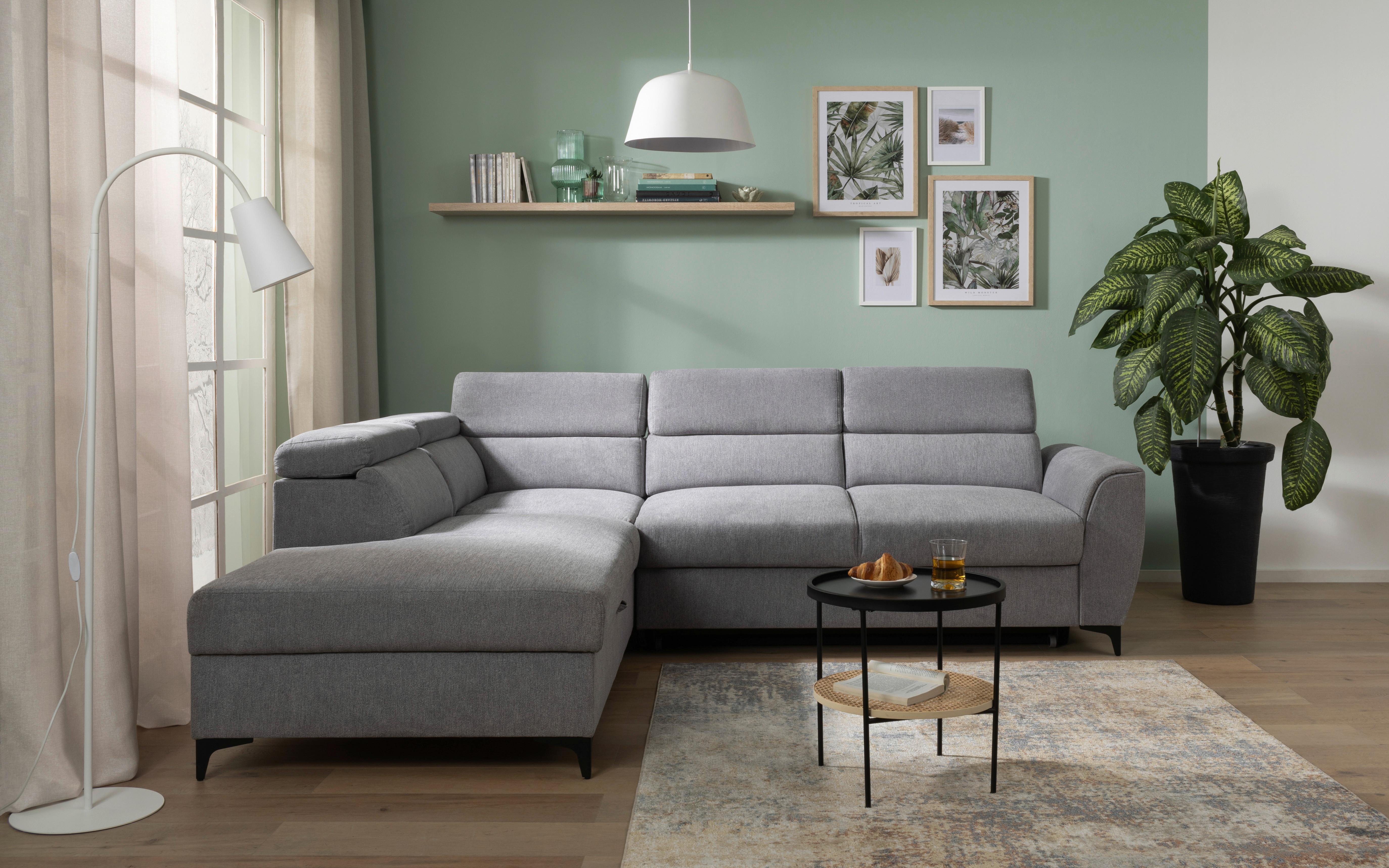 Ecksofa Lapis Grau S: 217/255 cm - Schwarz/Grau, KONVENTIONELL, Textil (217/255cm) - MID.YOU