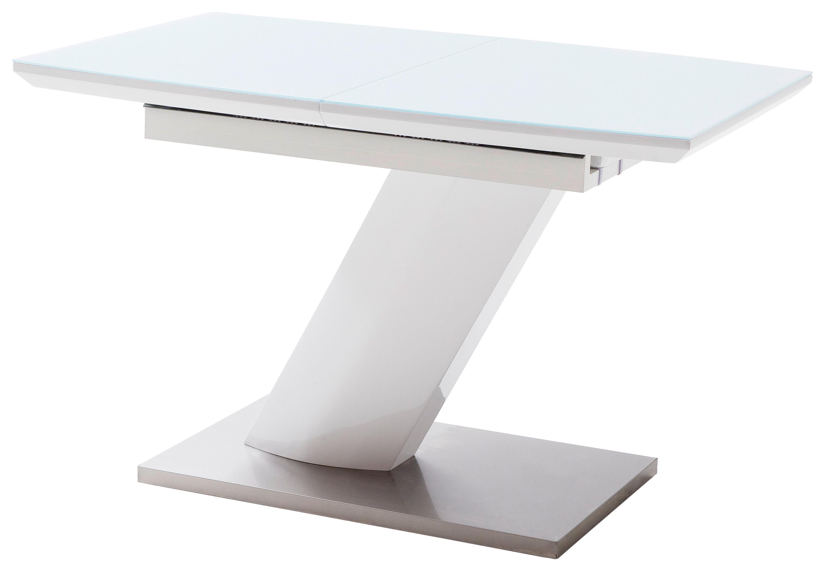 Esstisch ausziehbar Galina 120-160x80 cm Weiß - Edelstahlfarben/Weiß, Design, Glas/Holzwerkstoff (120-160/80/76cm) - Livetastic