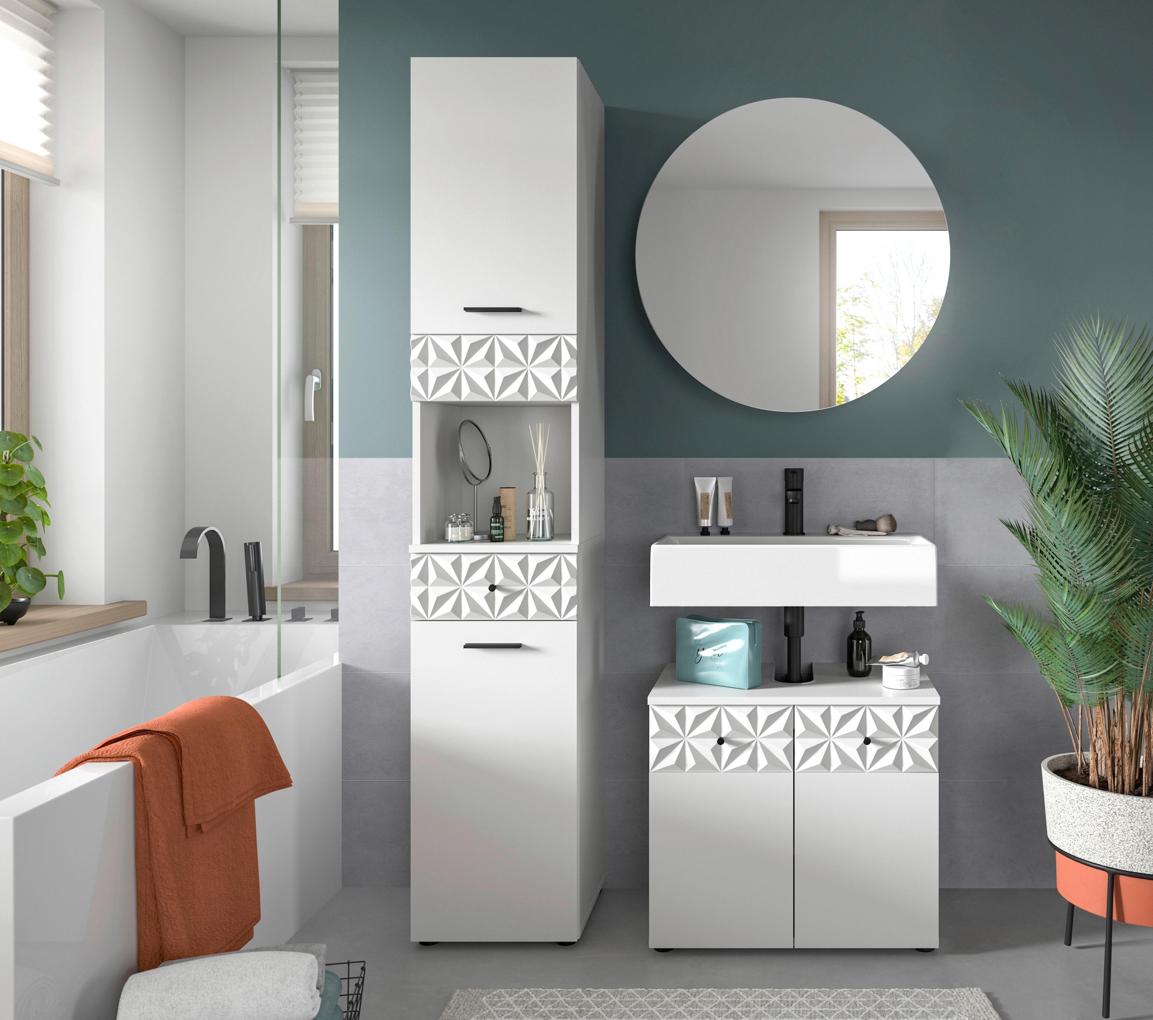 Badezimmer Prisma Weiß B: 95 Cm - Schwarz/Weiß, MODERN, Holzwerkstoff (95cm) - MID.YOU