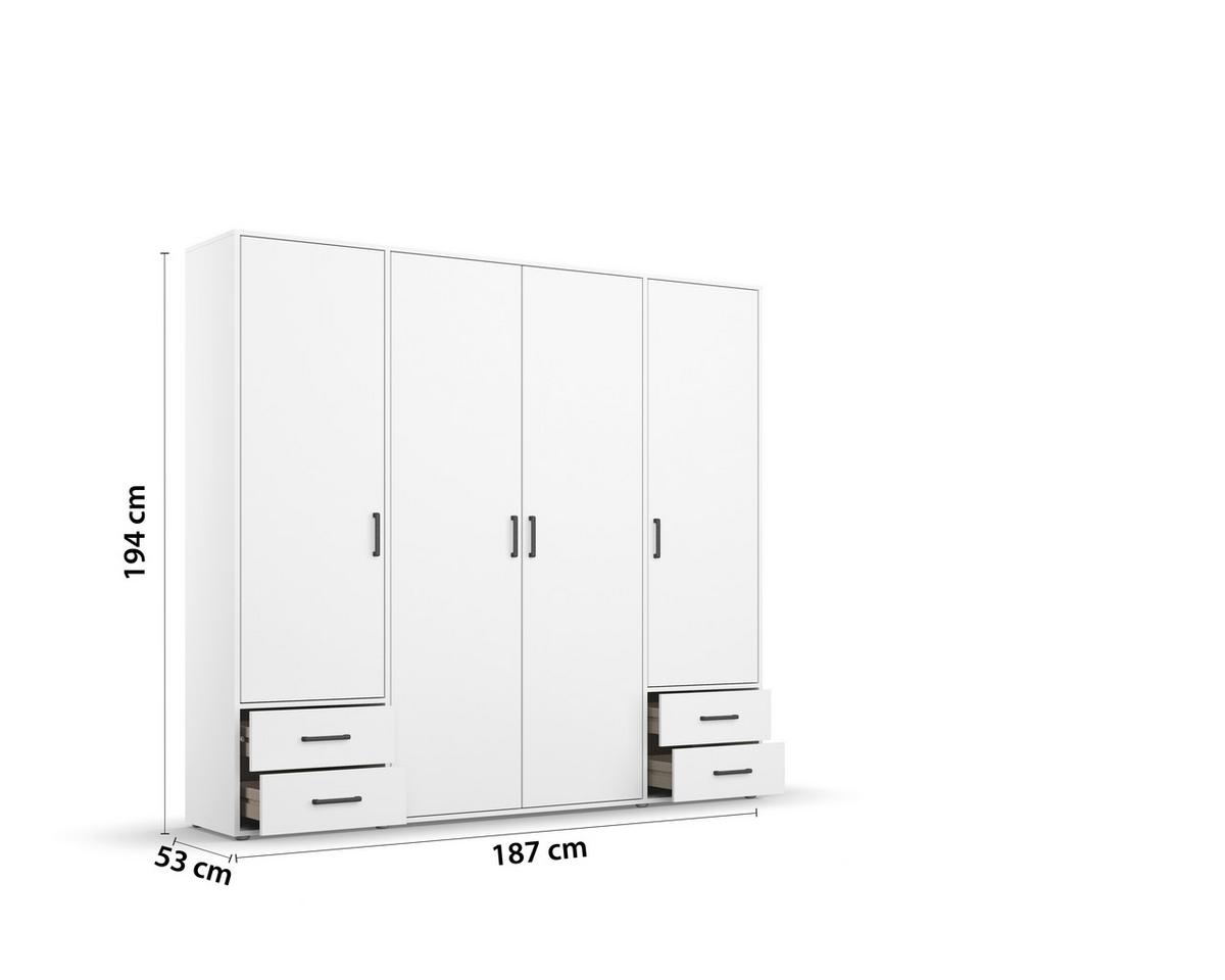 Drehtürenschrank Voyager Weiß B: 187 cm - Weiß, MODERN, Holzwerkstoff (187/194/53cm) - Rauch Möbel