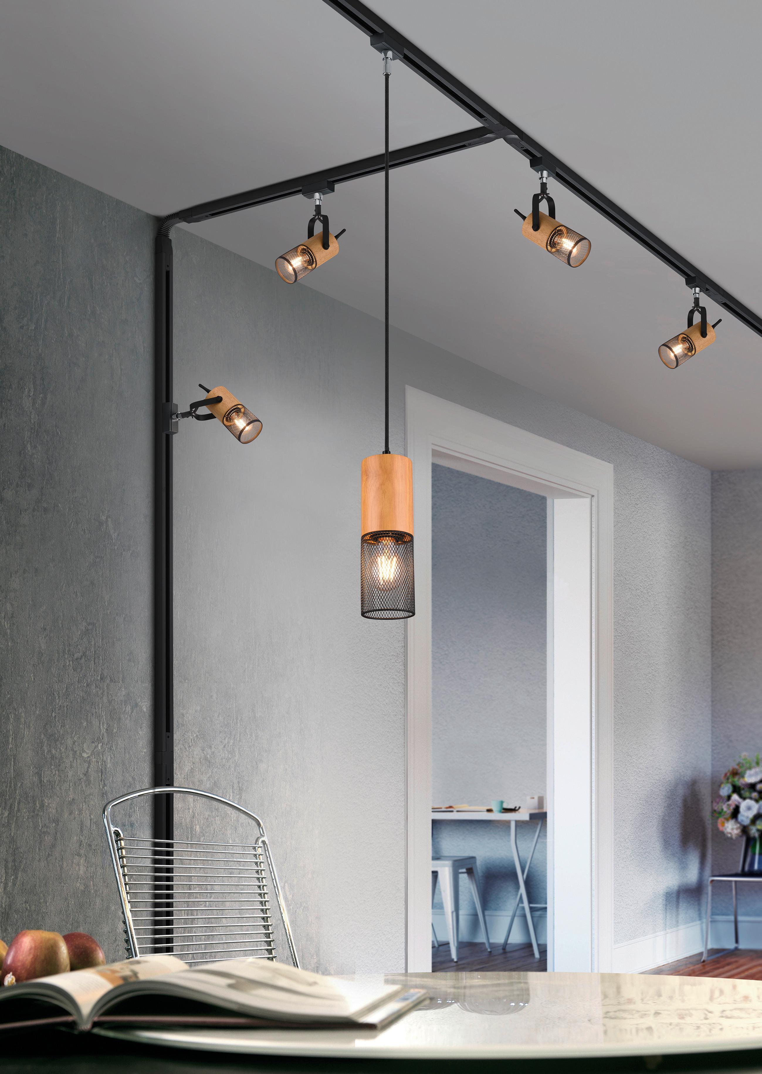 Hängeleuchte Duoline H: 180 cm 1-Flammig mit Holz - Schwarz, Natur, Holz/Metall (8,0/180cm) - Trio Leuchten