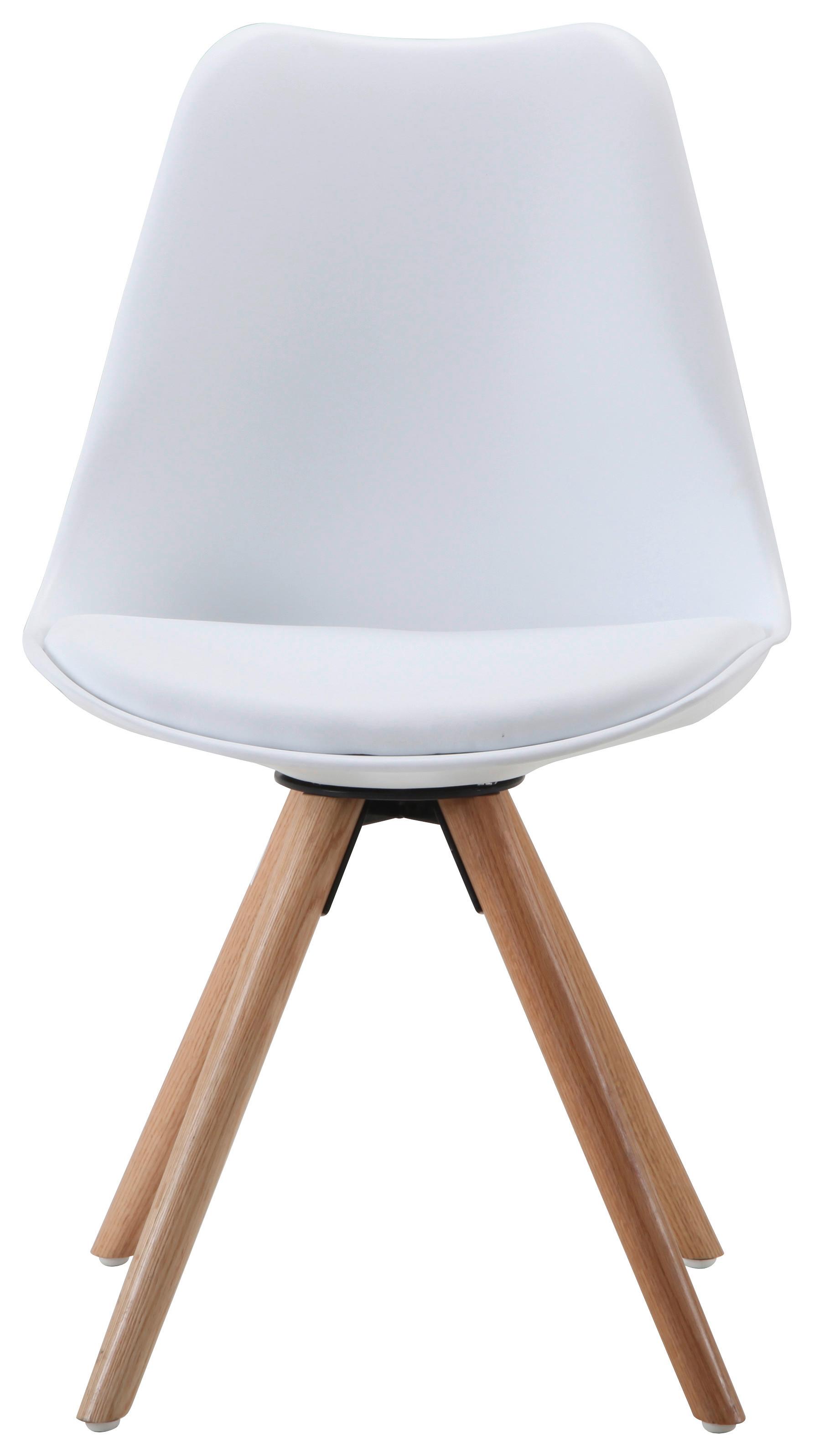 Schalenstuhl Levi Weiß 4er-Set Lederlook Echtholz Beine - Eichefarben/Weiß, MODERN, Holz/Kunststoff (48/81/57cm) - Ondega