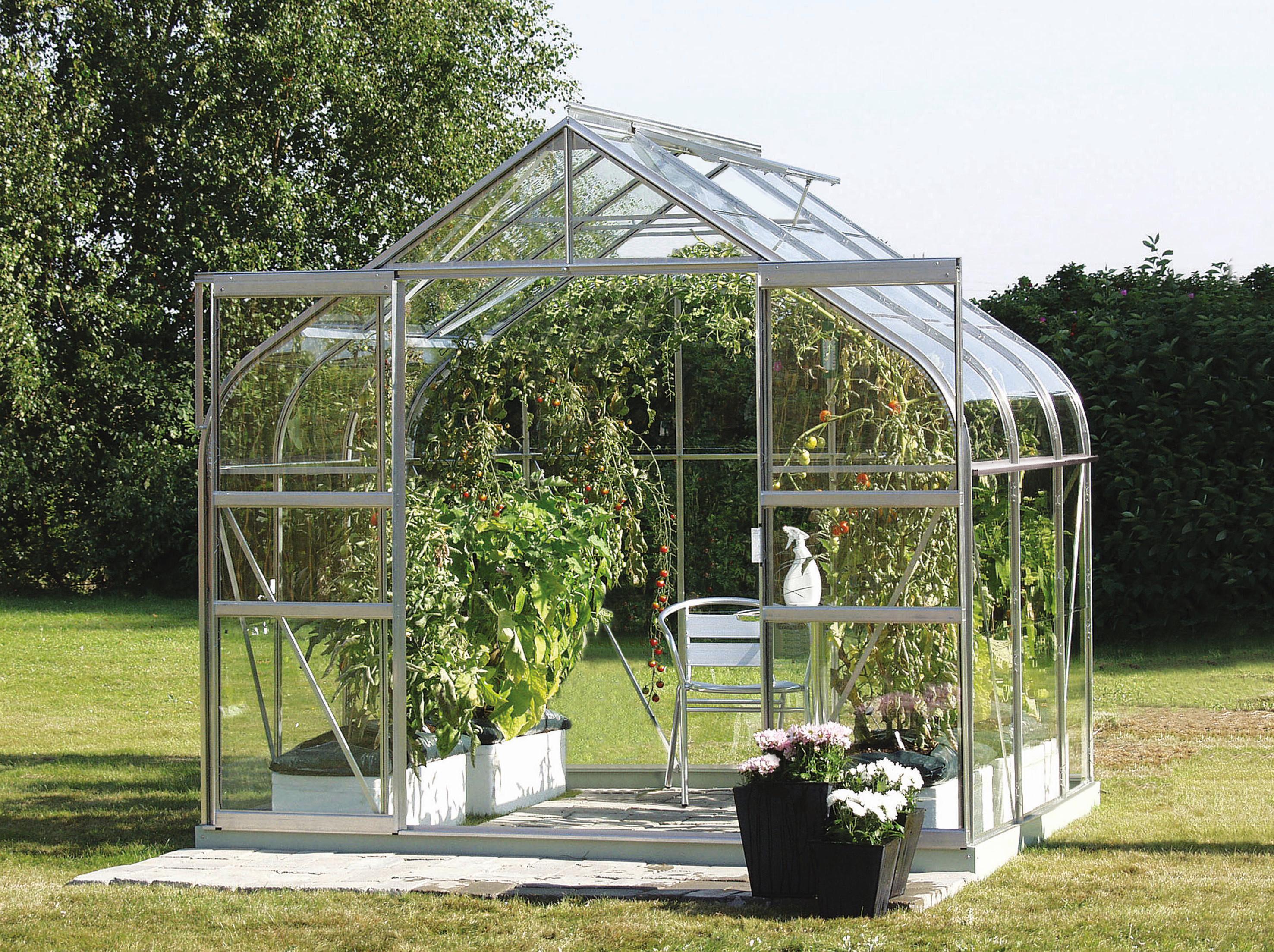 Alufarbenes Gewächshaus DIANA mit Giebeldach