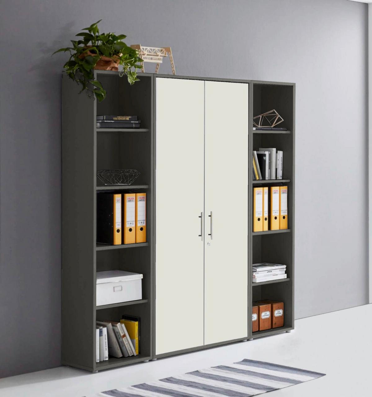 AKTENSCHRANK OFFICE EDITION - SW SET 3 - Anthrazit/Weiß, MODERN, Holzwerkstoff (172,6/185,6/33cm) - MID.YOU
