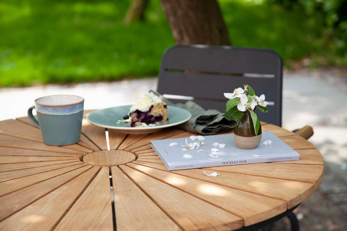 Gartentischgruppe 3tlg Metall/Holz, Anthrazit/Natur - Anthrazit/Teakfarben, Natur, Holz/Metall (120/120/80cm) - Gardenson