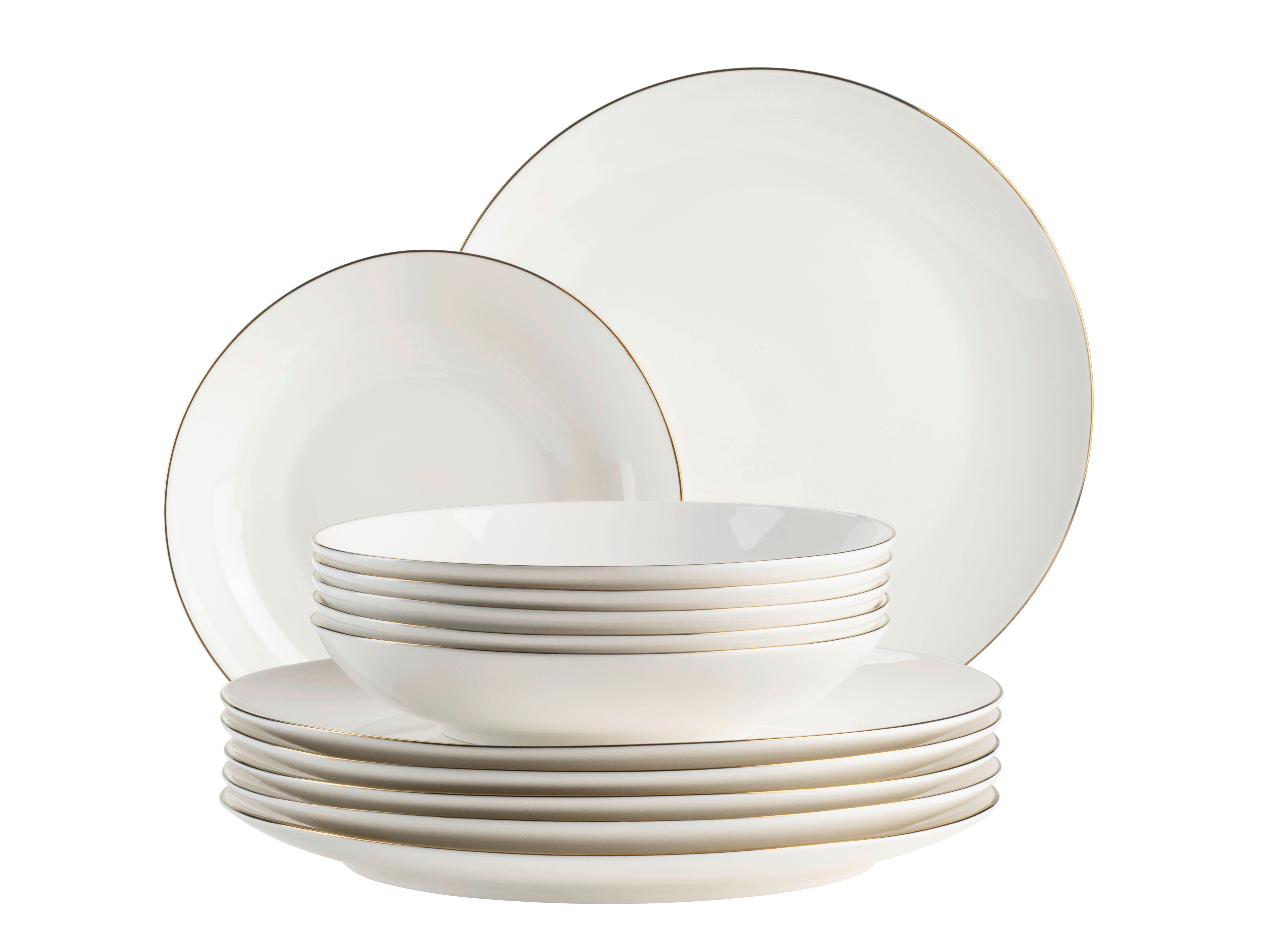 Tafelservice Felise 12-teilig New Bone China, Weiß, 6 Pers. - Weiß, Basics, Keramik - Mäser