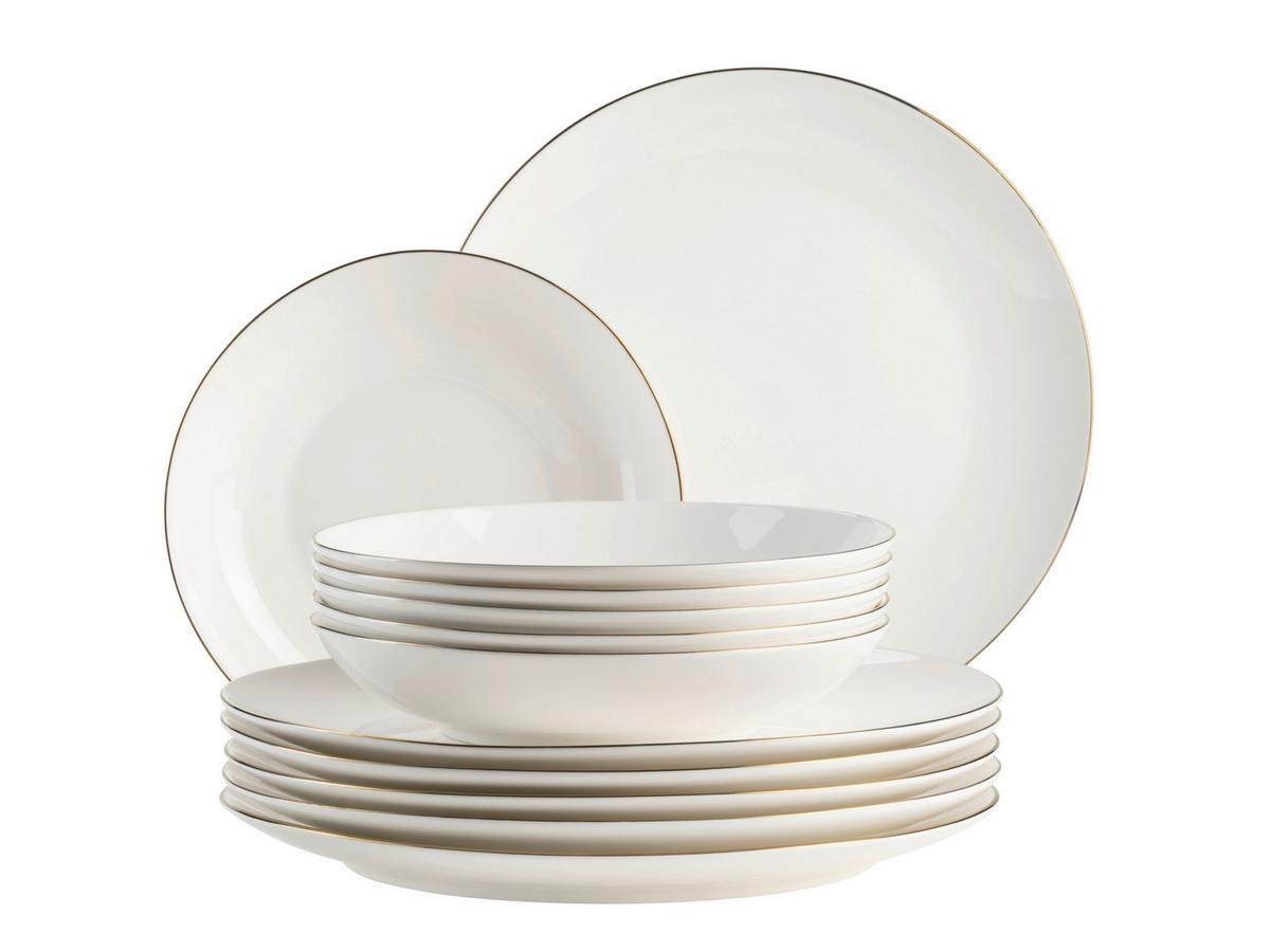 Tafelservice Felise 12-teilig New Bone China, Weiß, 6 Pers. - Weiß, Basics, Keramik - Mäser