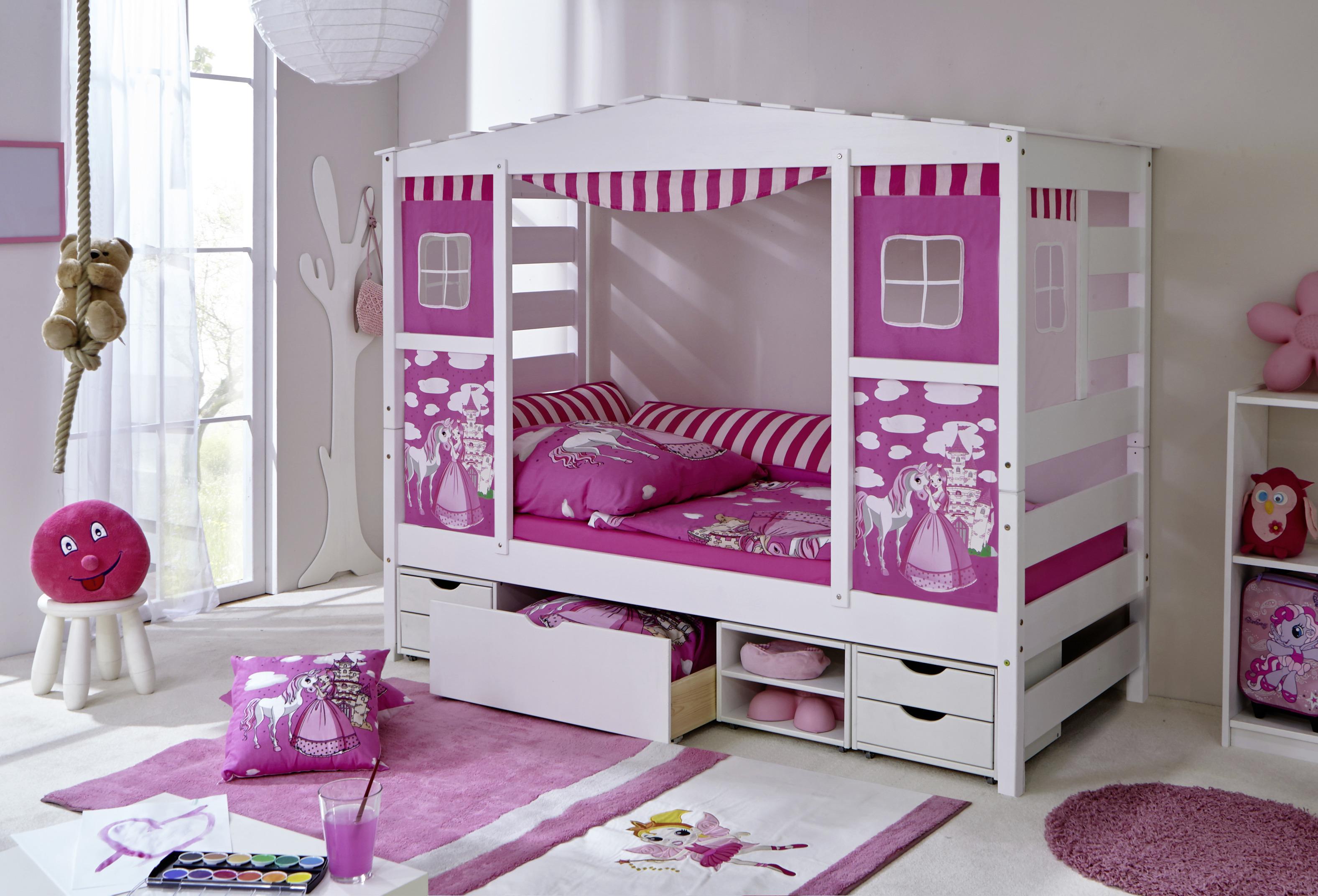Posteľ v tvare domčeka LIO záves ružový - pink, Modern, drevo (90/200cm) - MID.YOU