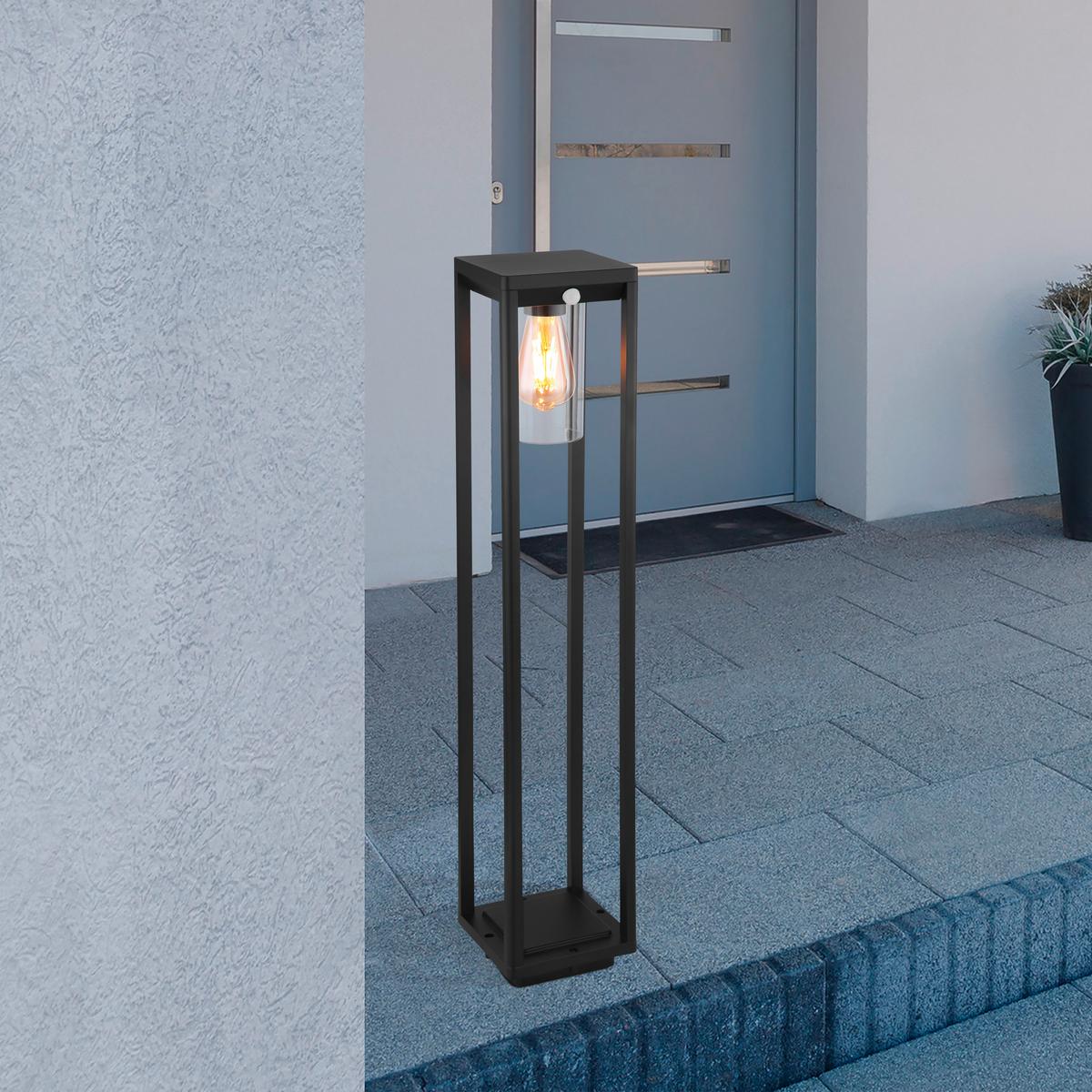 Außenleuchte + Bewegungsmelder Candela 15 Watt Aluminium - Klar/Schwarz, Basics, Kunststoff/Metall (15,5/15/80cm) - Globo