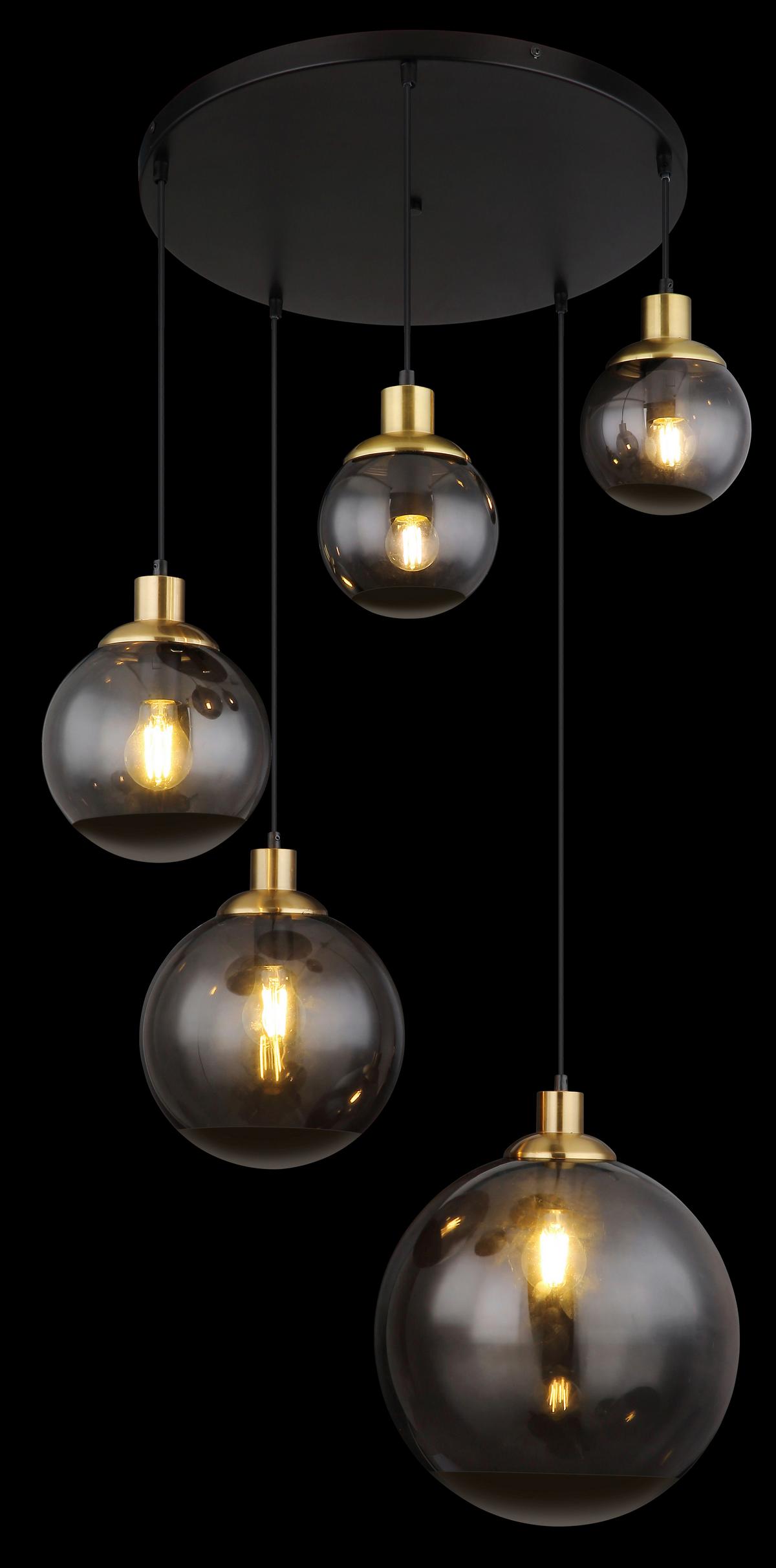 Függőlámpa 15860-5h - fekete/sárgaréz, Design, műanyag/Üveg (65/150cm) - Globo